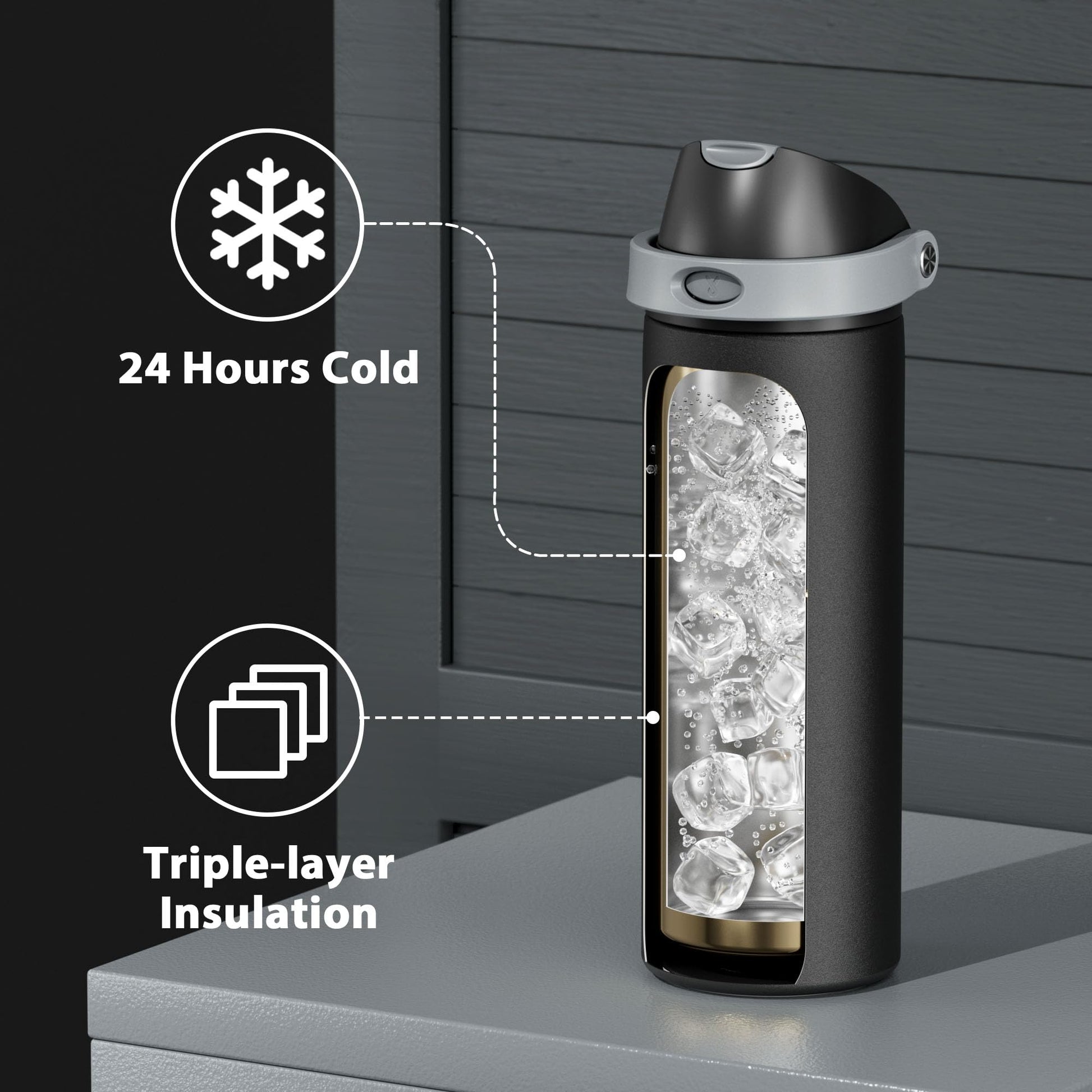 24 oz Insulated Water Bottle for Sports: Meoky Stainless Steel Water Bottle with 2-in-1 Straw and