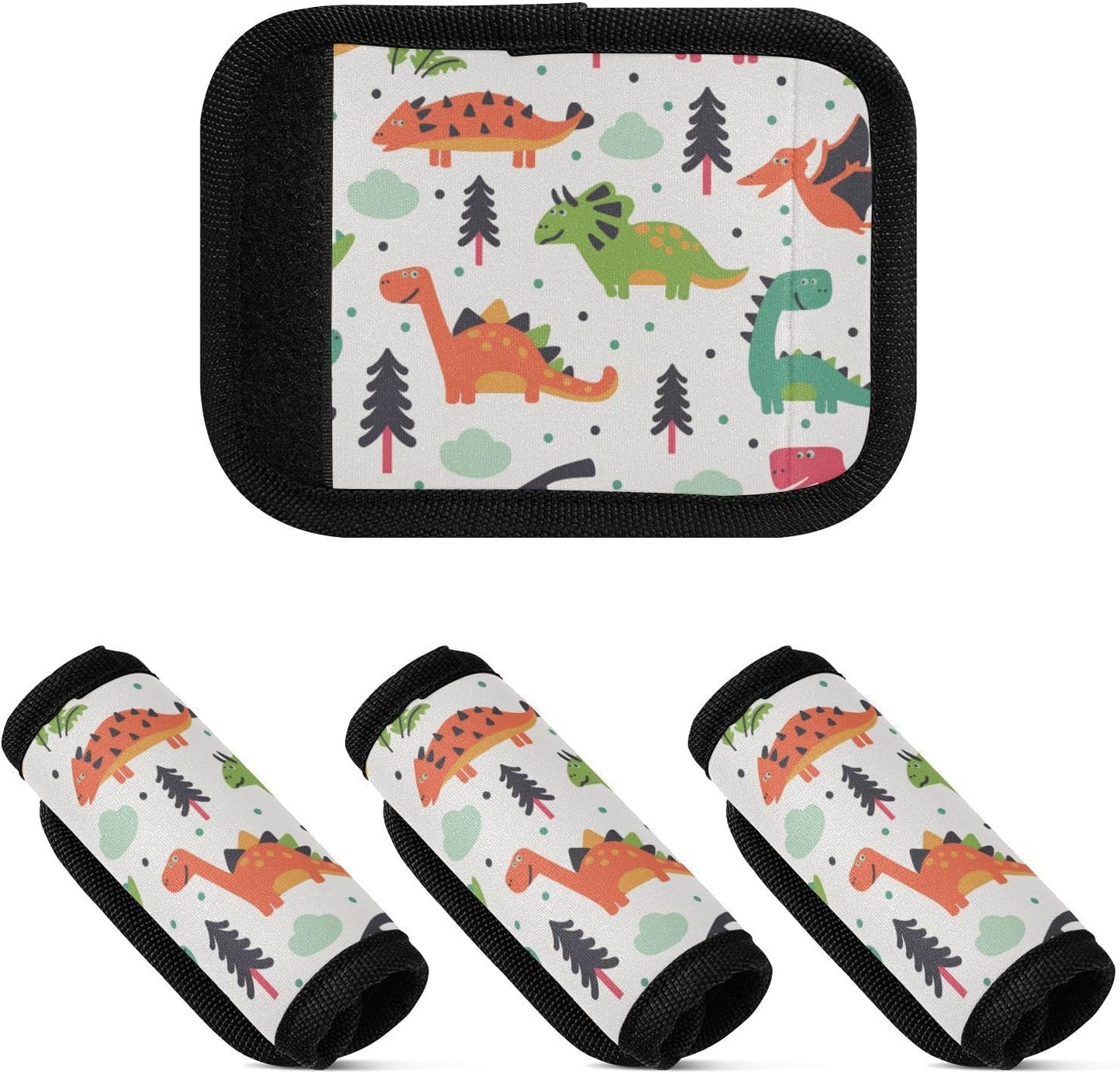 4Pcs Luggage Handle Wrap Suitcase Identifier Handle Covers Tags Soft Travel Bags Luggage Handle Gripper Accessories for Airplane Flying Colorful Dinasour