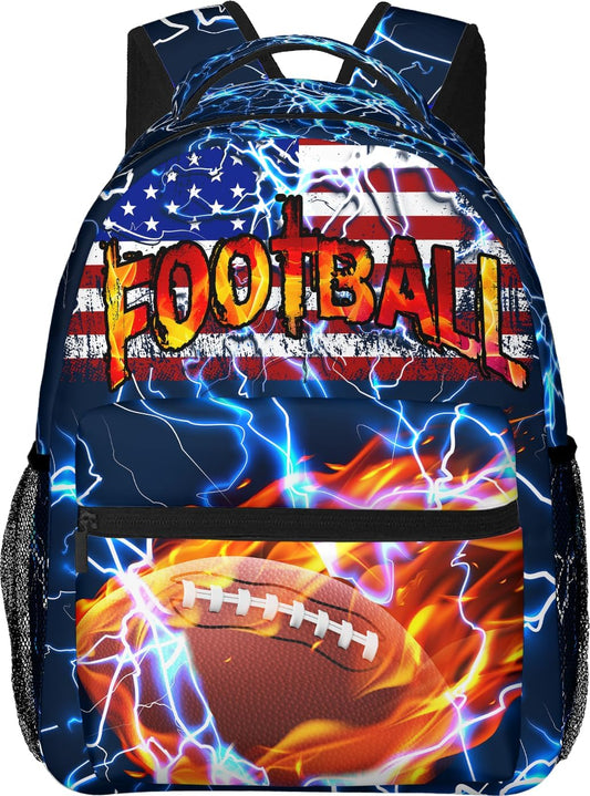 Football US Flag Kids Backpack for Boys Girls Rugby Patriotic Elementary Schoolbag Kindergarten Gamepad Bookbags Preschool Toddler Book Bags Travel Bag Hiking Camping Rucksack Daypack