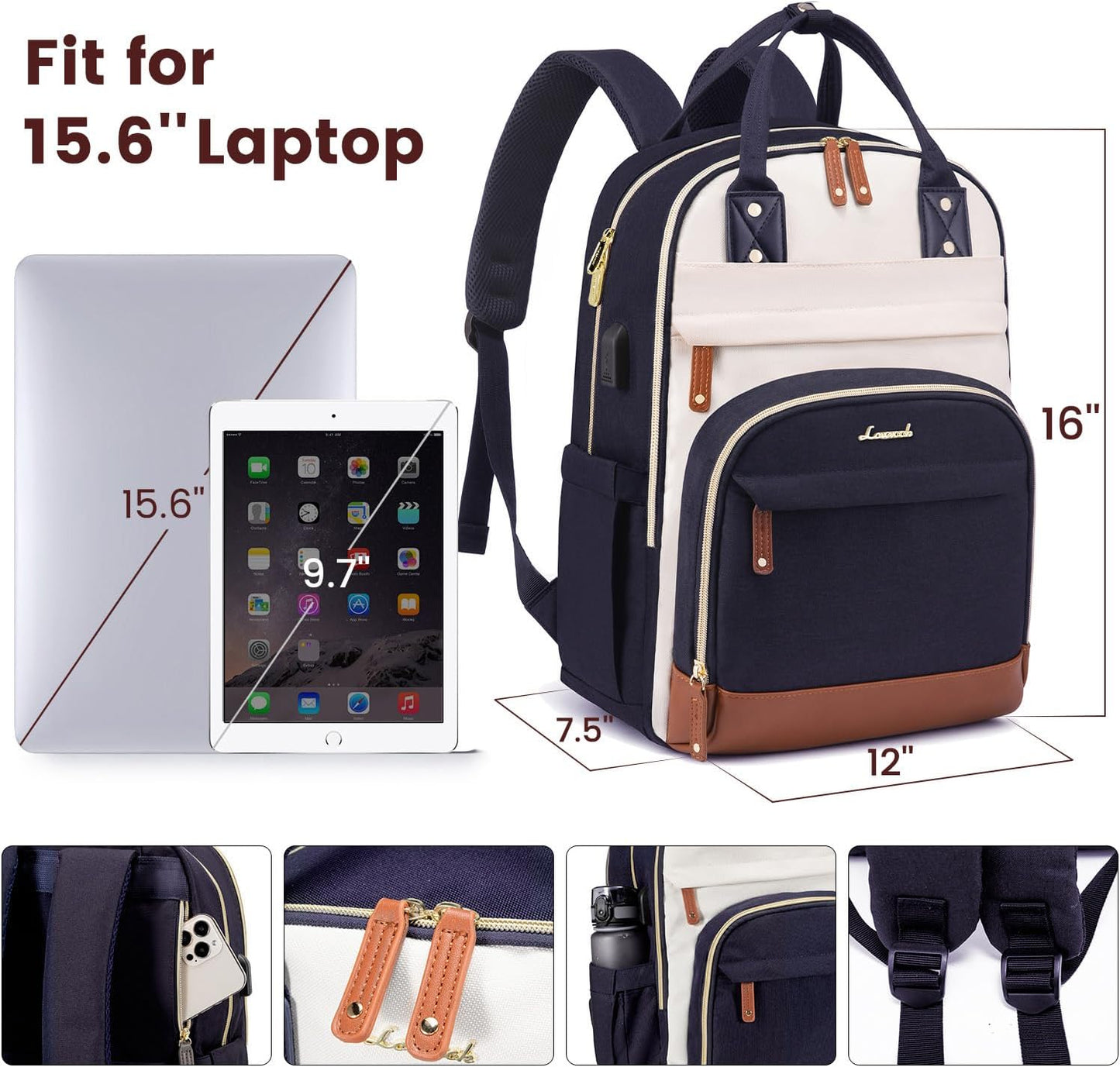 LOVEVOOK Backpack for Women,Laptop Backpack Women,Fits 15.6 Inch Laptop Bag,School Backpacks,Fashion Travel Work Anti-theft Bag,Waterproof Business Computer College Backpack Purse,Beige-Blue-Brown