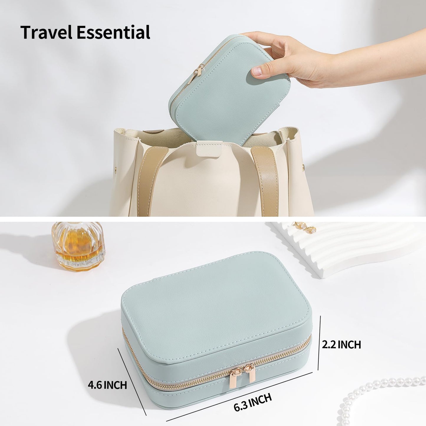 NGVRC Genuine Leather Travel Jewelry Organizer Case with Mirror for Women, Small Mini Portable