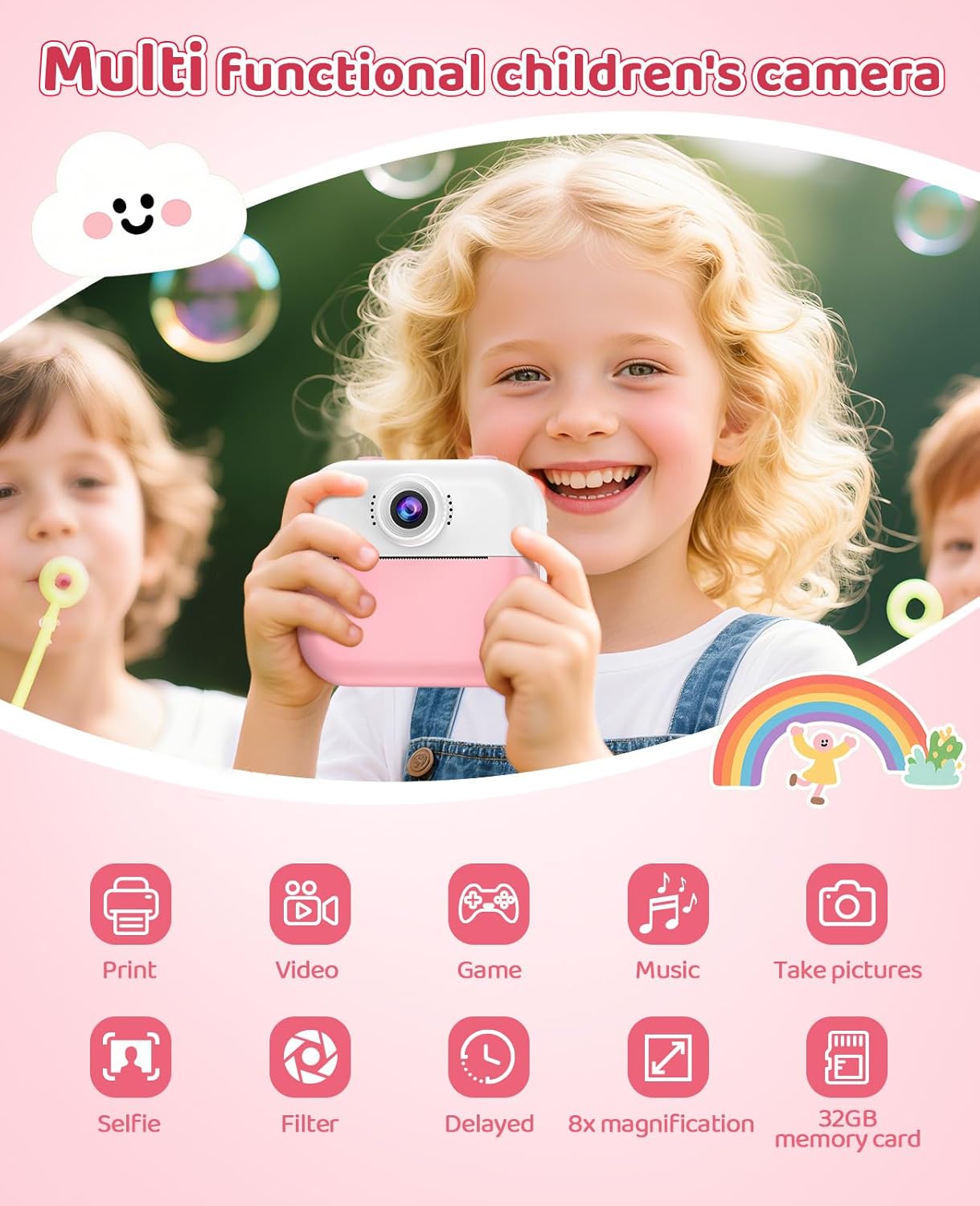 Instant Print Front Rear Dual Selfie Kids Camera for Kids Christmas Birthday Gifts for Girls Age