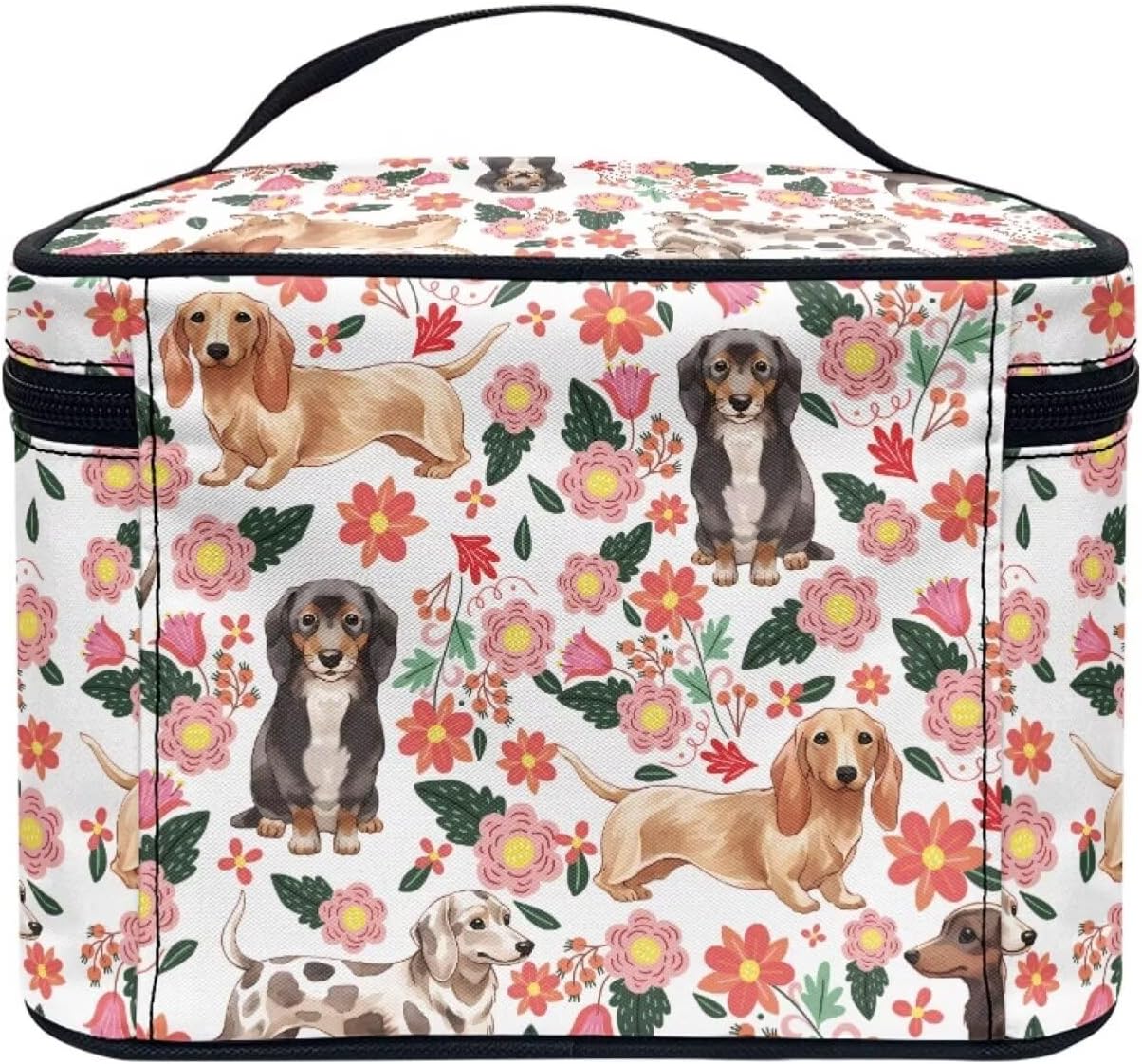 JoyLamoria Dachshund Rose Cosmetic Bag Outdoor Travel Makeup Bag Cute Cosmetic Wallet Coin Purse