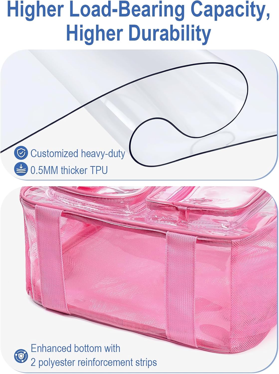 Heavy Duty Clear Backpack For School, 17 Inch Large Clear Bookbag For Kids Boys Girls Women Men, 360° 3M Reflective Strips See Through Backpack, Multi-Pockets Tranparent Bag, College Work, Pink