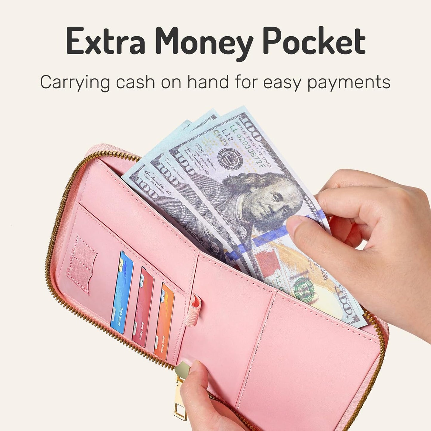 Forvencer Passport Holder Cover with Safe Zipper Closure, Premium Passport Wallet for Travel, Cute RFID Blocking Card Case, Waterproof Travel Accessories for Women, Rose Gold