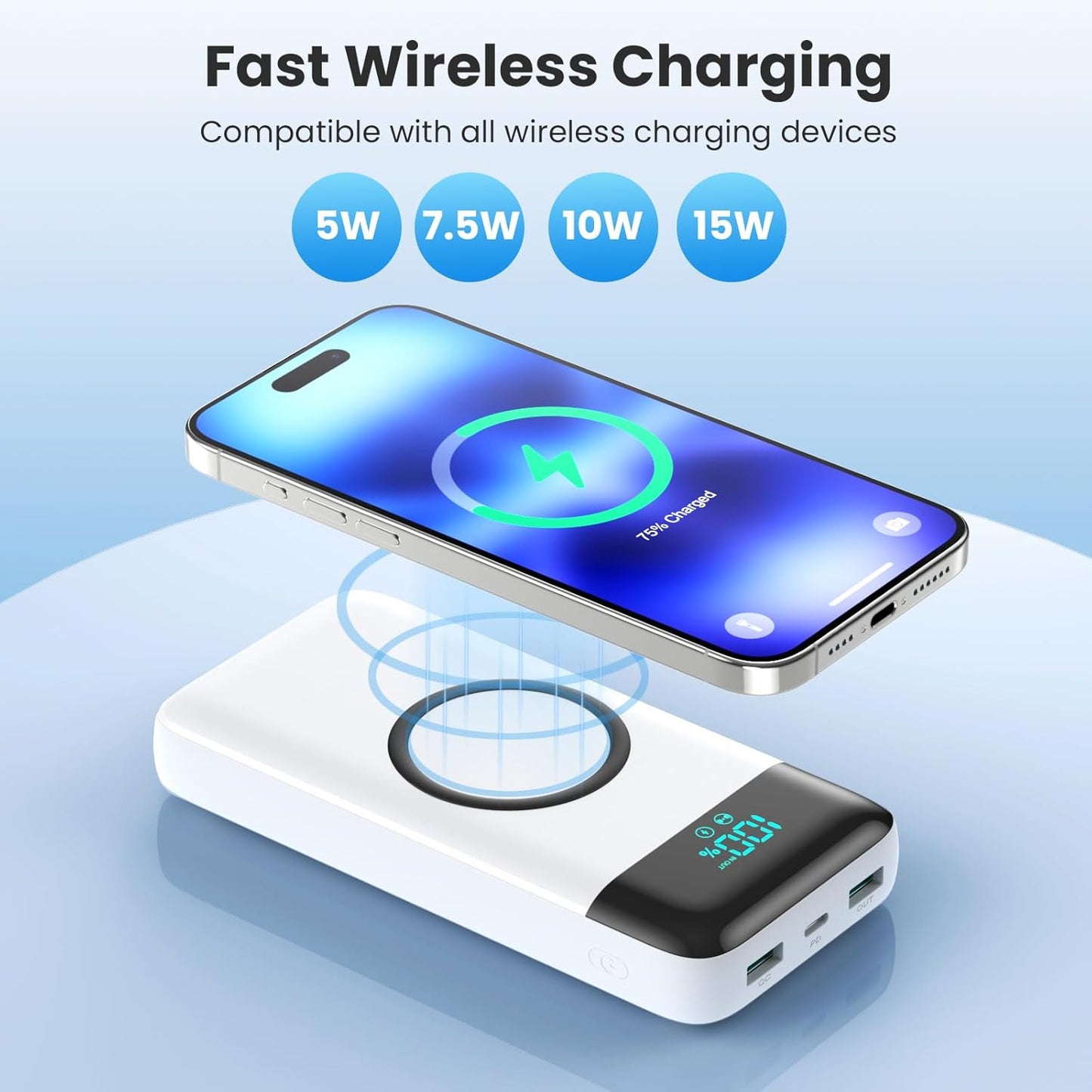 Wireless Portable Charger 40800mAh for iPhone with 3 Built-in Cables,7-in-1 15W Wireless Charging USB C Power Bank,25W PD Fast Charging Travel Essential Battery Pack for iPhone 17/16/15,Android-White