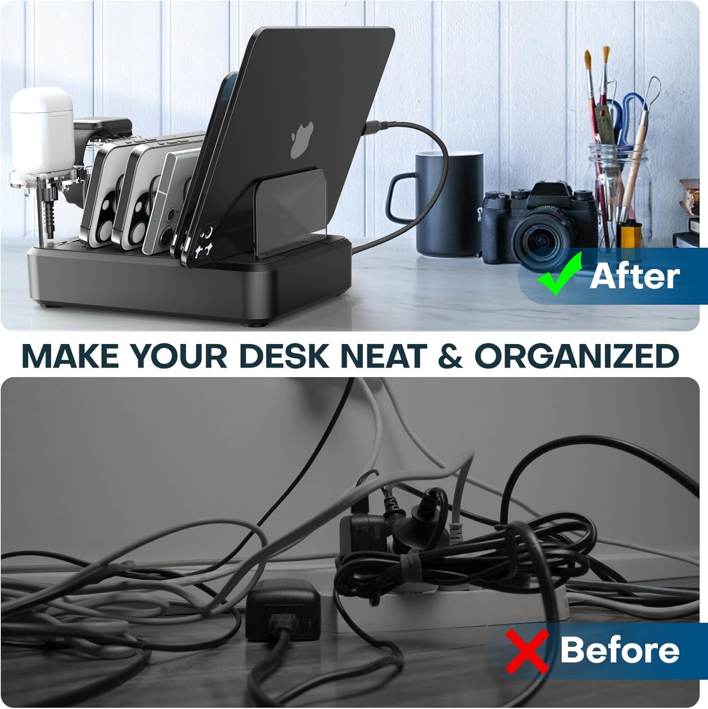 Charging Station for Multiple Devices,75W 6 Port Multi USB C Fast Charger Station with 7 Mixed Charging Cables,USB Charging Dock Compatible with iPhone, Samsung, iPad, Tablet and More