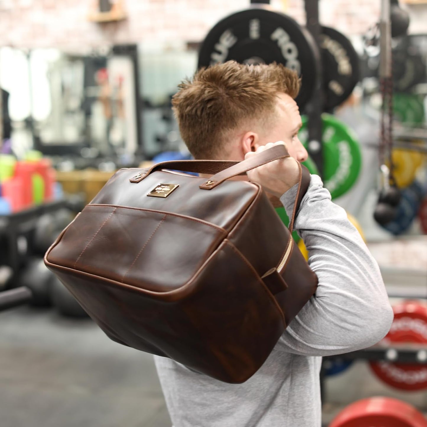 Luxury Gym Bag Men, Leather Crash Bag, Overnight Bag, Carry on, Travel Bag, Workout Bag, Mini Duffel Bag, Gift for Him, Gift for Boyfriend