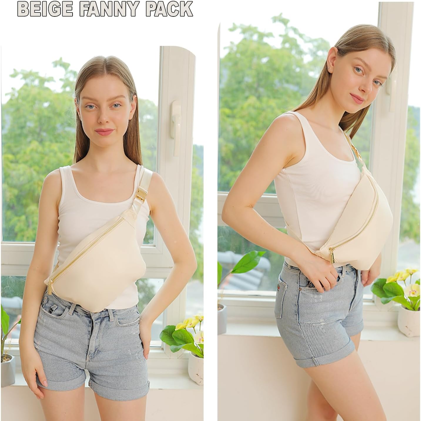 Fanny Pack Nylon Waist Pack for Women Men Crossbody Bag Everywhere Belt Waist Bag (Beige)
