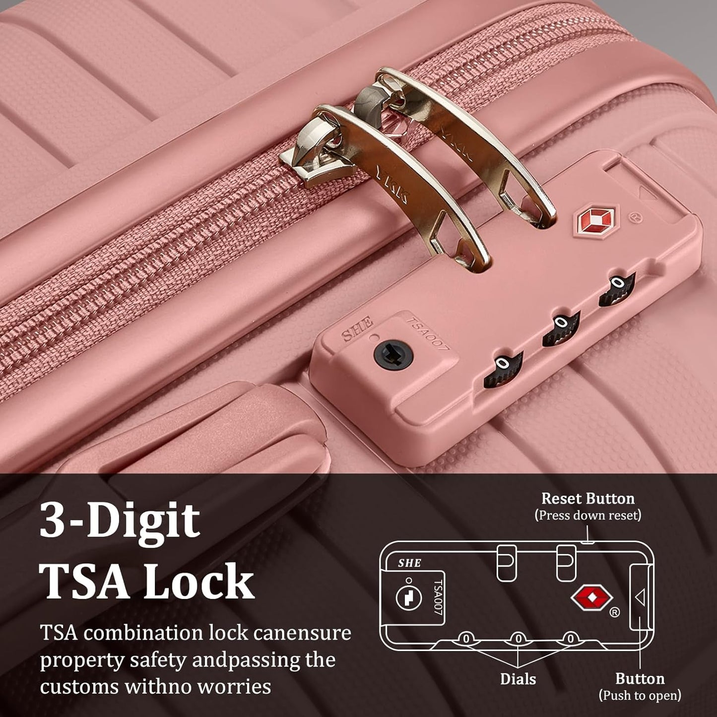 Joyway Luggage Sets 6 Piece PP Hardside Carry on Suitcase with Spinner Wheels and TSA Lock for Travel, Rose Gold