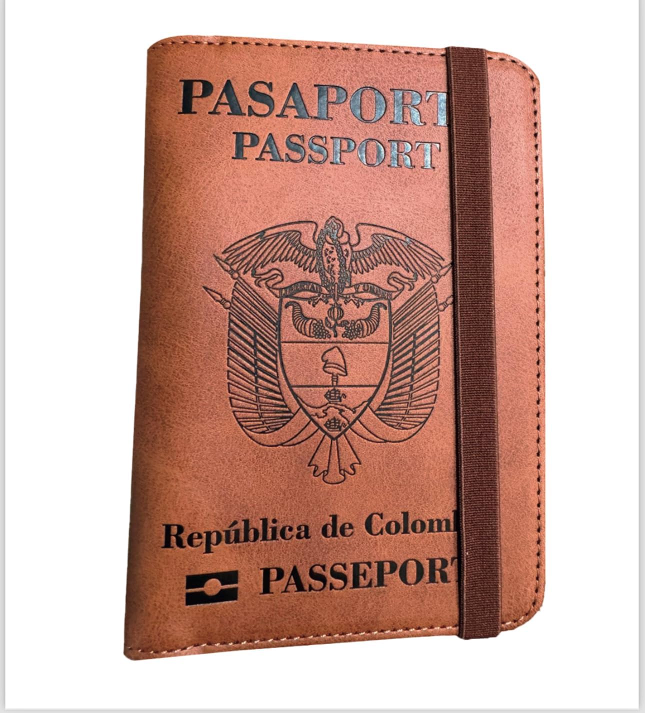 Passport Holder. GENUINE TOP GRAIN LEATHER. Luxury Gift Box. Pen, and SIM Card Removal Tool Included/Travel Wallet (Collombian-brown)