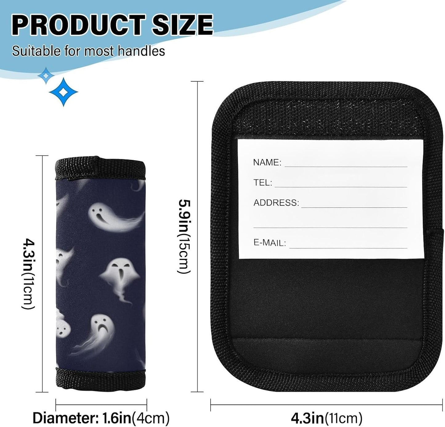 Halloween Ghost Funny 2 Pack Luggage Handle Wrap for Suitcase Luggage Identifier Travel Tags Handle Protection Sleeve Cover