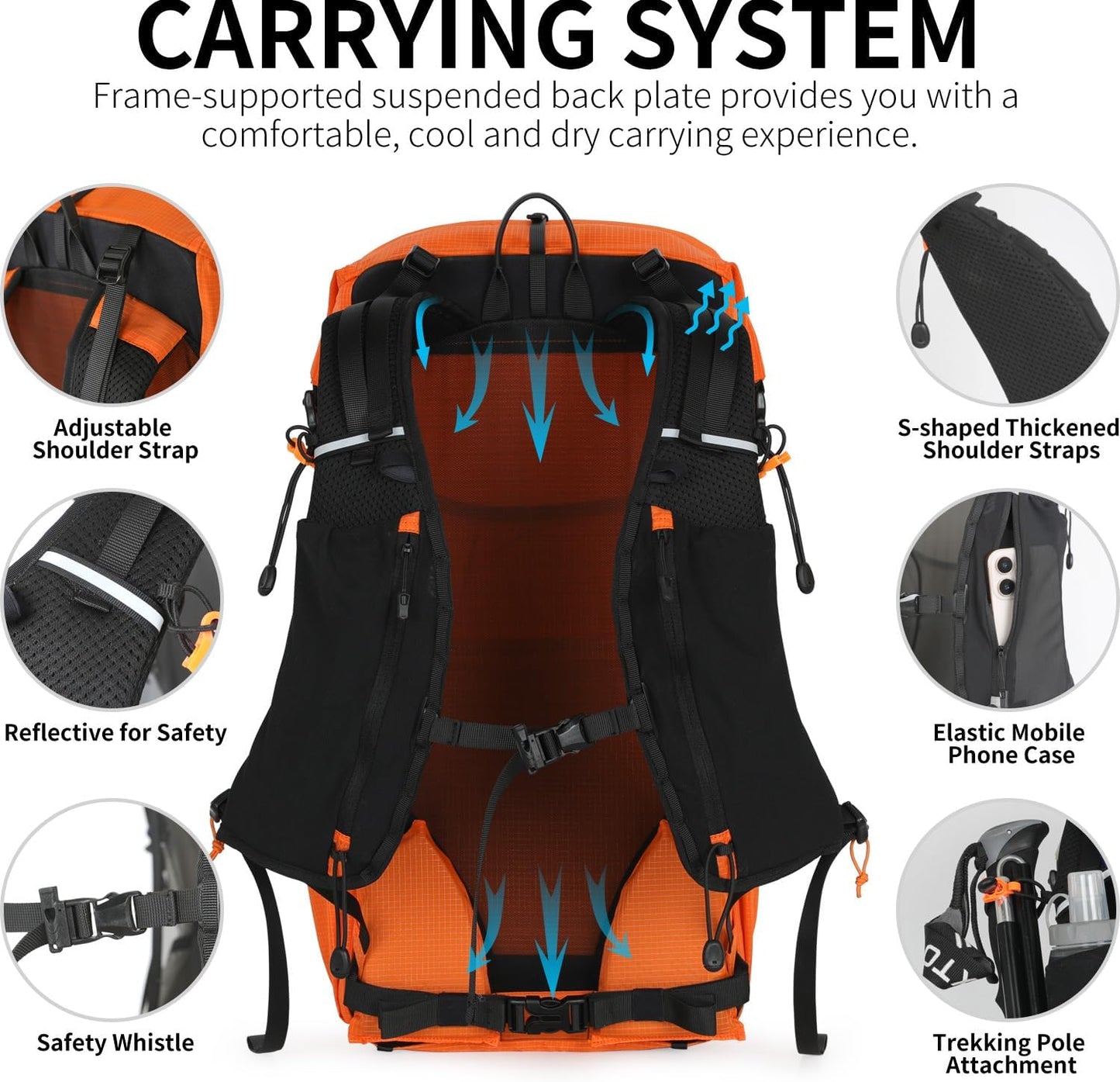Hiking Backpack for Men and Women, 30L Waterproof Camping Backpack with 3L Water Bladder and Rain Cover, Lightweight Outdoor Sport Travel Daypack Rucksack for Climbing Cycling (Orange)