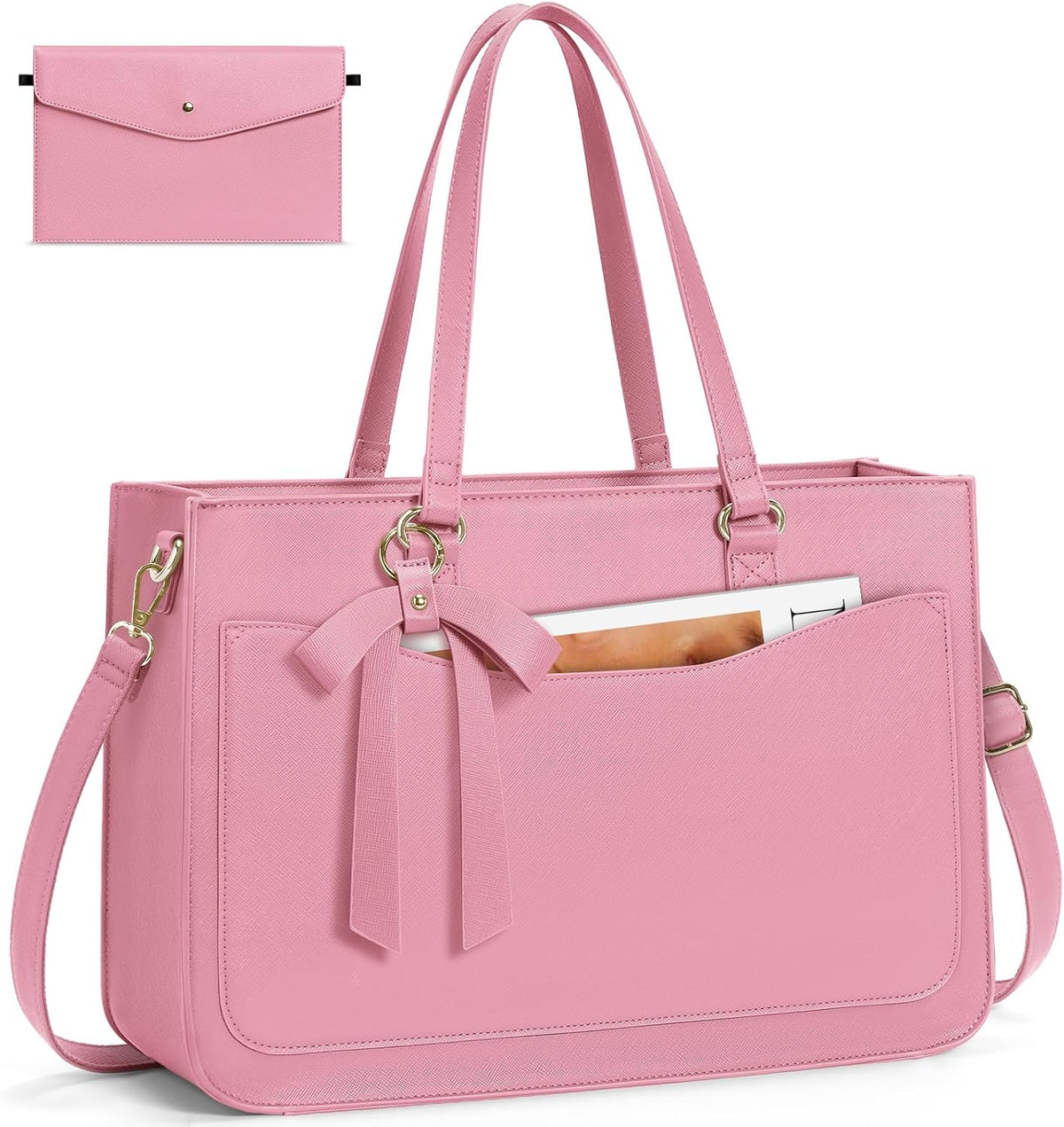 RAINSMORE Laptop Bag for Women 15.6 Inch Work Tote Bags Leather Laptop Tote Waterproof Computer Bag