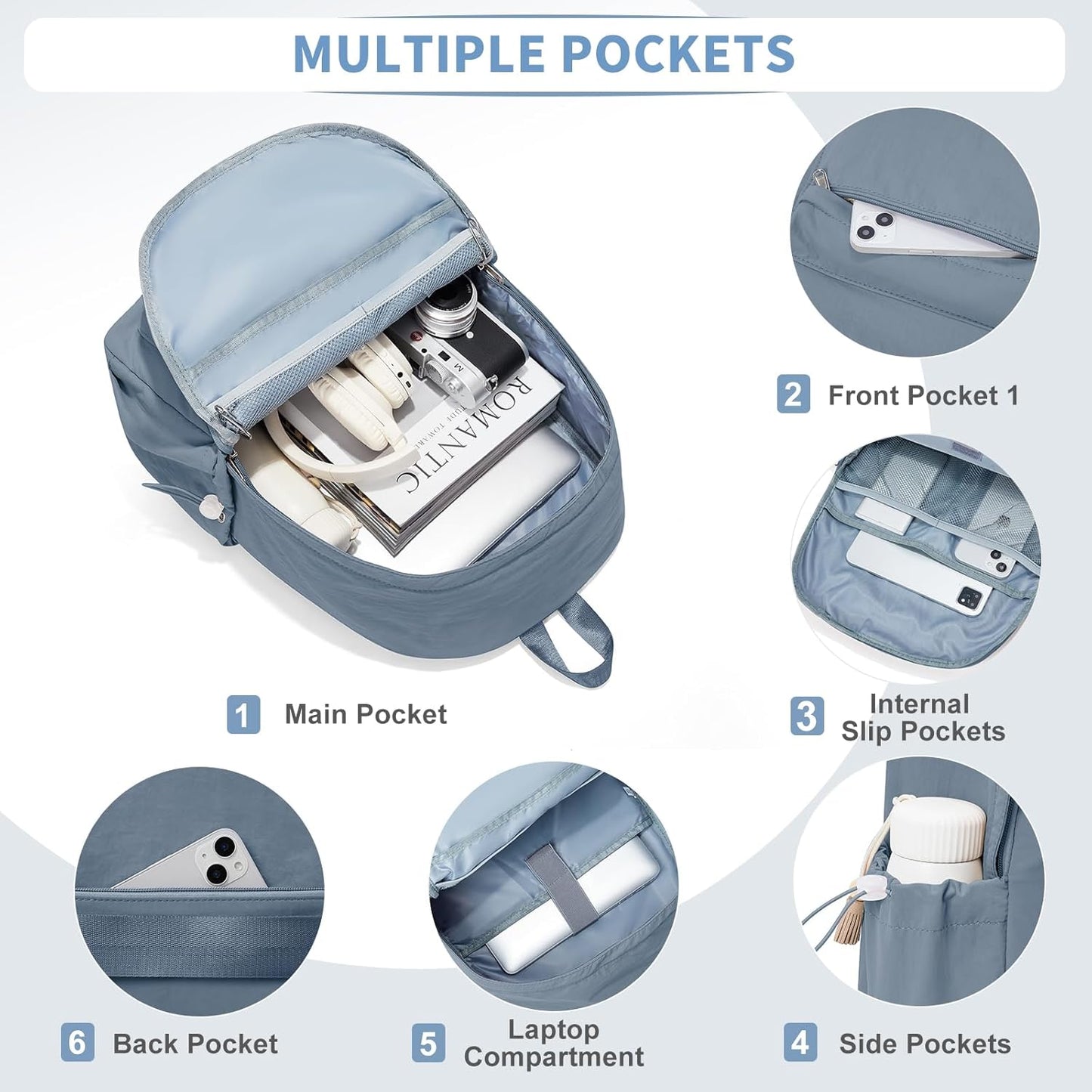 Simple School Backpack For Women Men Aesthetic Medium Backpack Lightweight Casual Daypack College Backpacks Cute Bookbag for Teens Girls Boys Basic Bagpack（Blue）