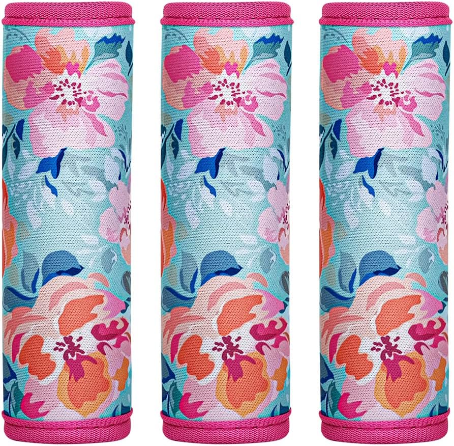 HEYSKAY 3pcs Neoprene Luggage Handle Wrap for Suitcase Identifier Travel Bag Wraps Luggage ID Tags Cover (Flower)