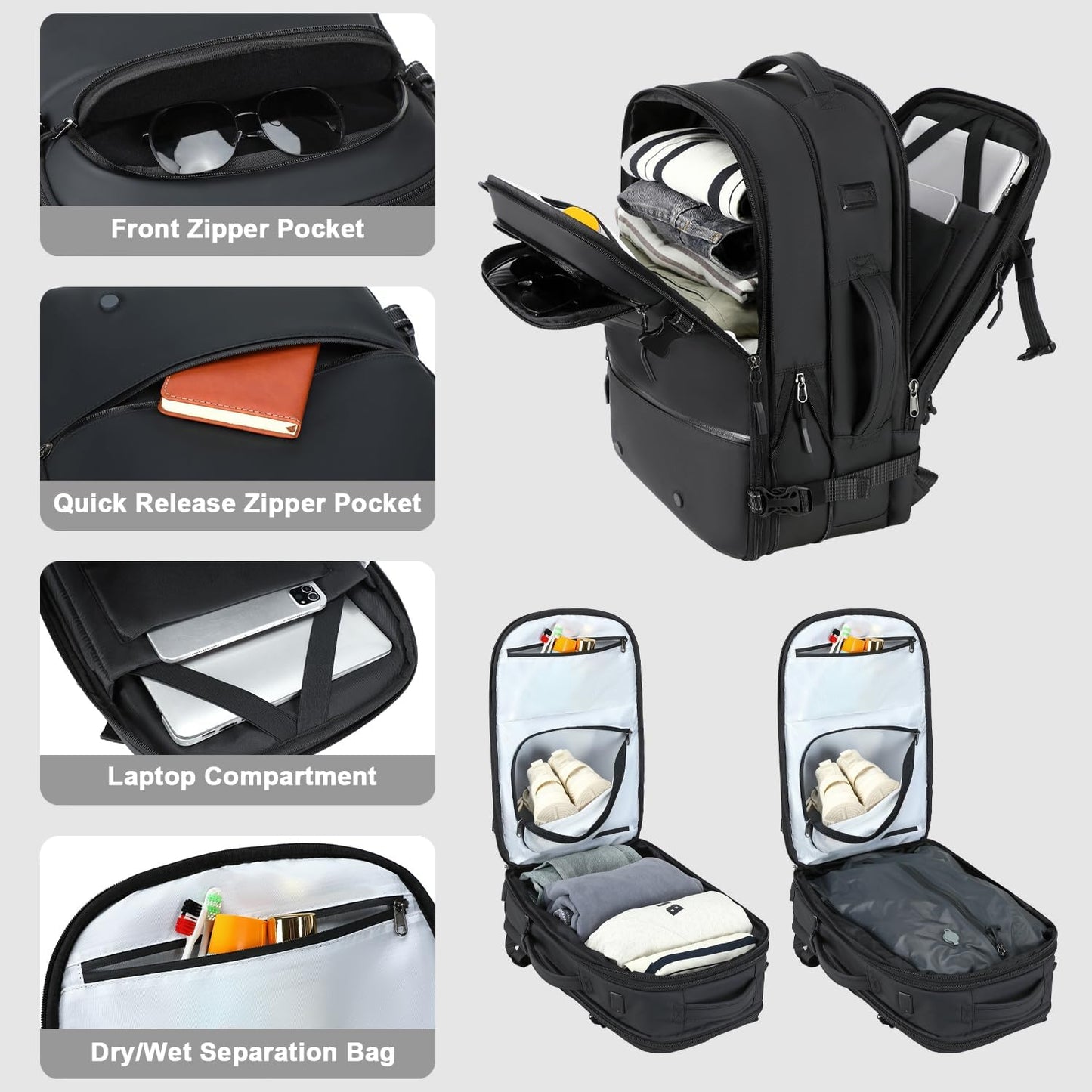 SOAEON Vacuum Backpack with Pump,Waterproof Underseat Carry on Bag with Vacuum Seal Compression Backpack for Airplane