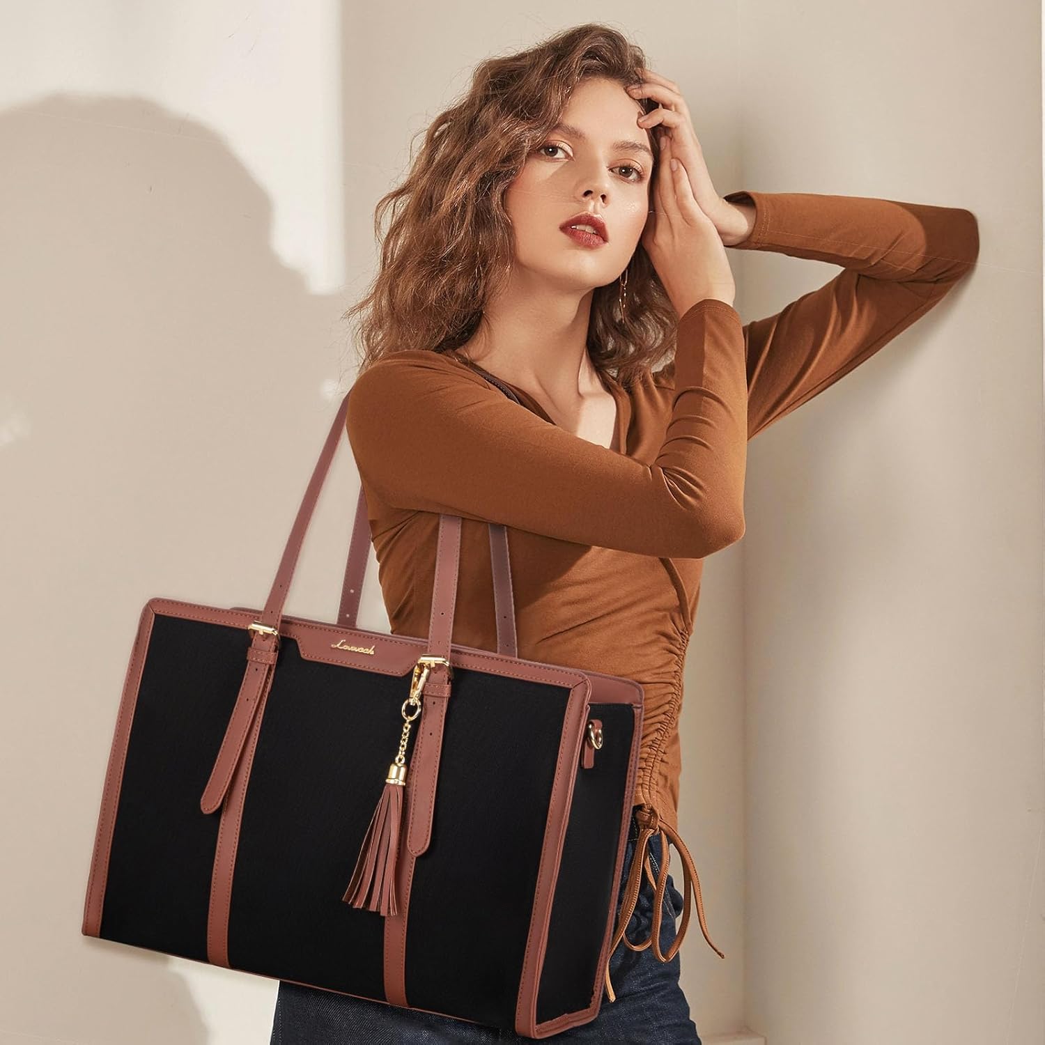 LOVEVOOK Laptop Bag for Women 15.6 inch Lightweight Canvas Laptop Tote Bag, Large Capacity Computer