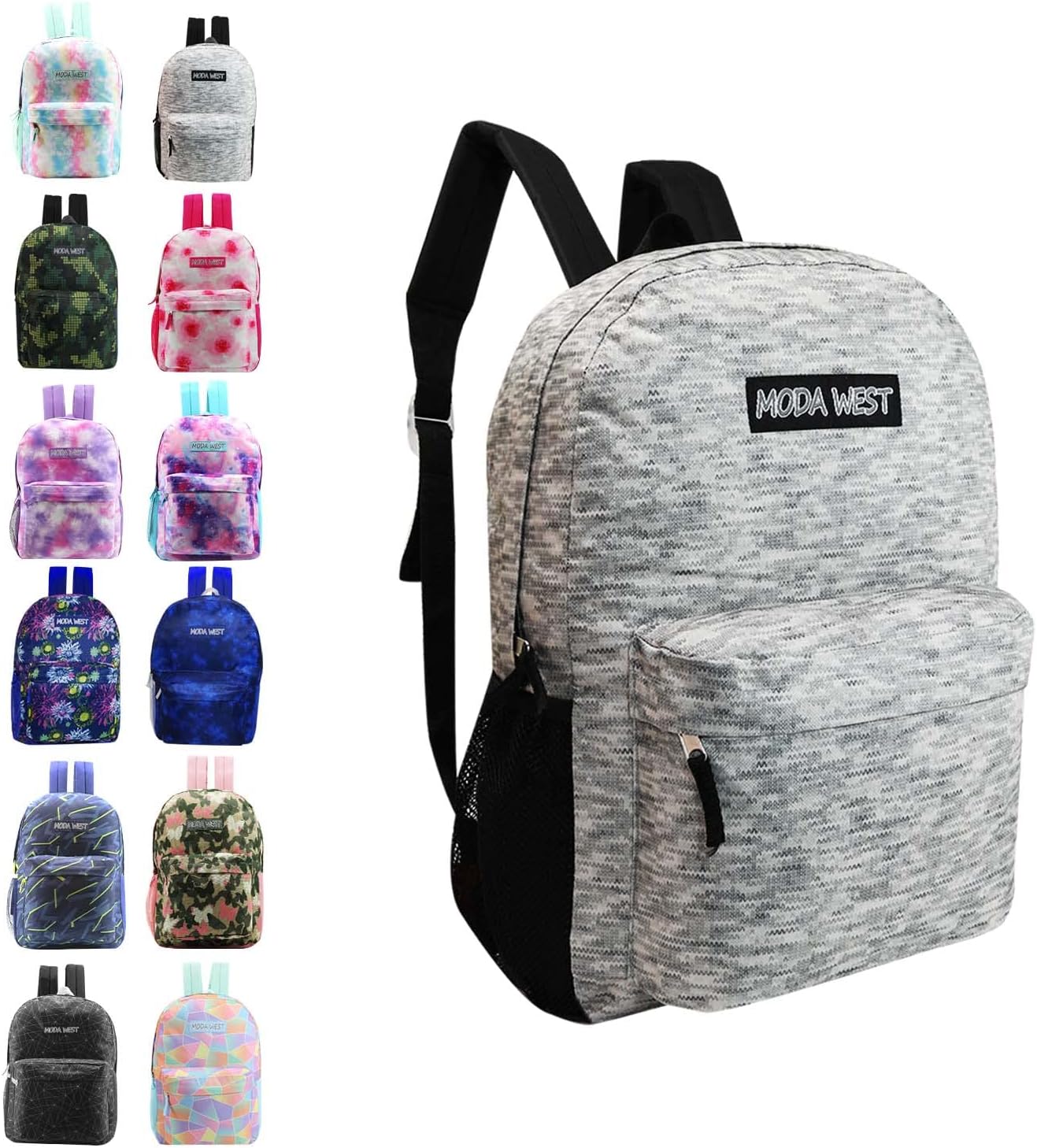 24-Pack 17" Classic Backpacks for Kids - Bookbags in Bulk for Elementary, Middle, and High School Students, 12 Assorted Colors