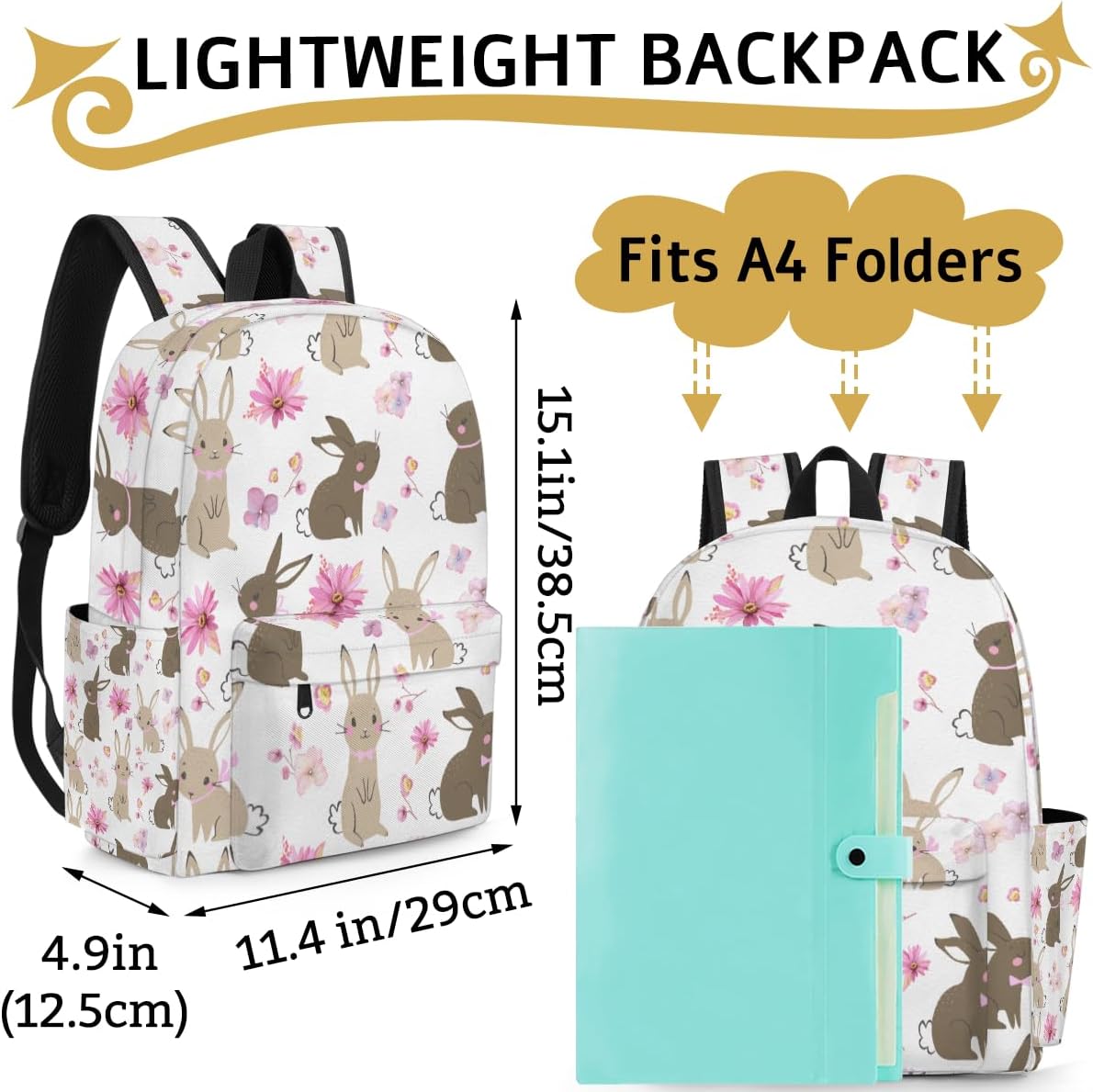 Easter Bunny Kids Backpack for Boys Girls Rabbit Flower Preschool Toddler Backpack Kindergarten Nursery Bookbag Travel Children Lightweight School Bag