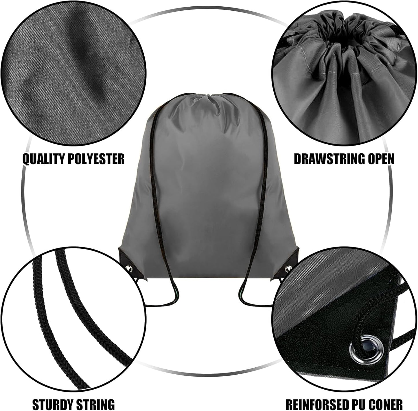 Drawstring Backpack Bulk 100Pcs Cinch Bag, Polyester Drawstring Bags for Gym Beach Sports Short Trip Party (Grey)