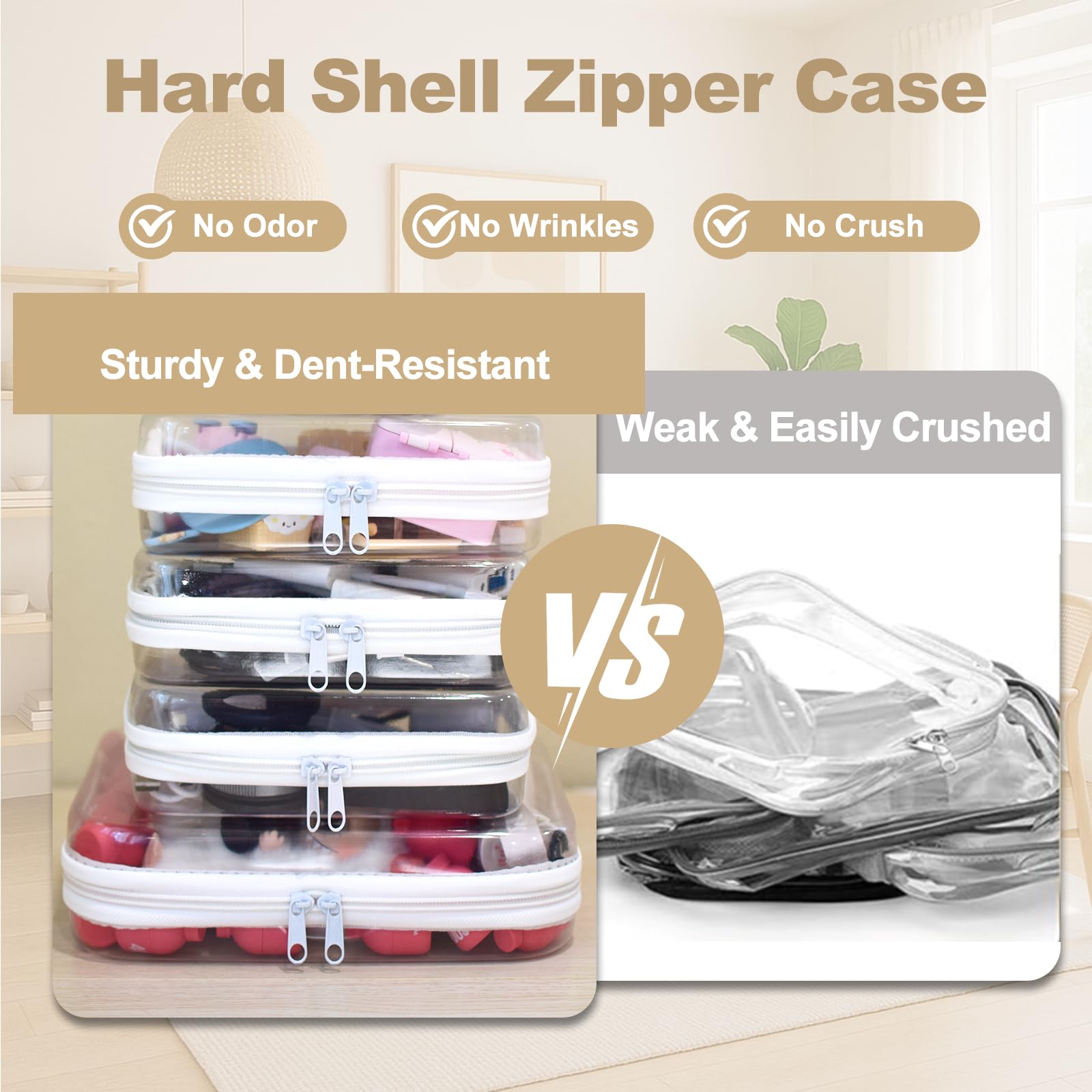 WELPIRT 4 pcs Clear Zipper Pouches,Hard Shell Zipper Case