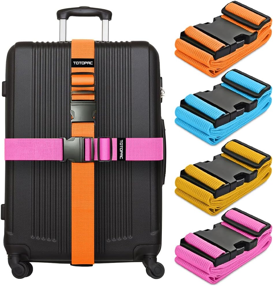 4 Pack Luggage Straps, Adjustable Suitcase Belts 72" x 2" with Quick Release Buckle, Durable Travel Accessories for Secure Luggage and Easy Identification (Orange+Blue+Pink+Yellow)
