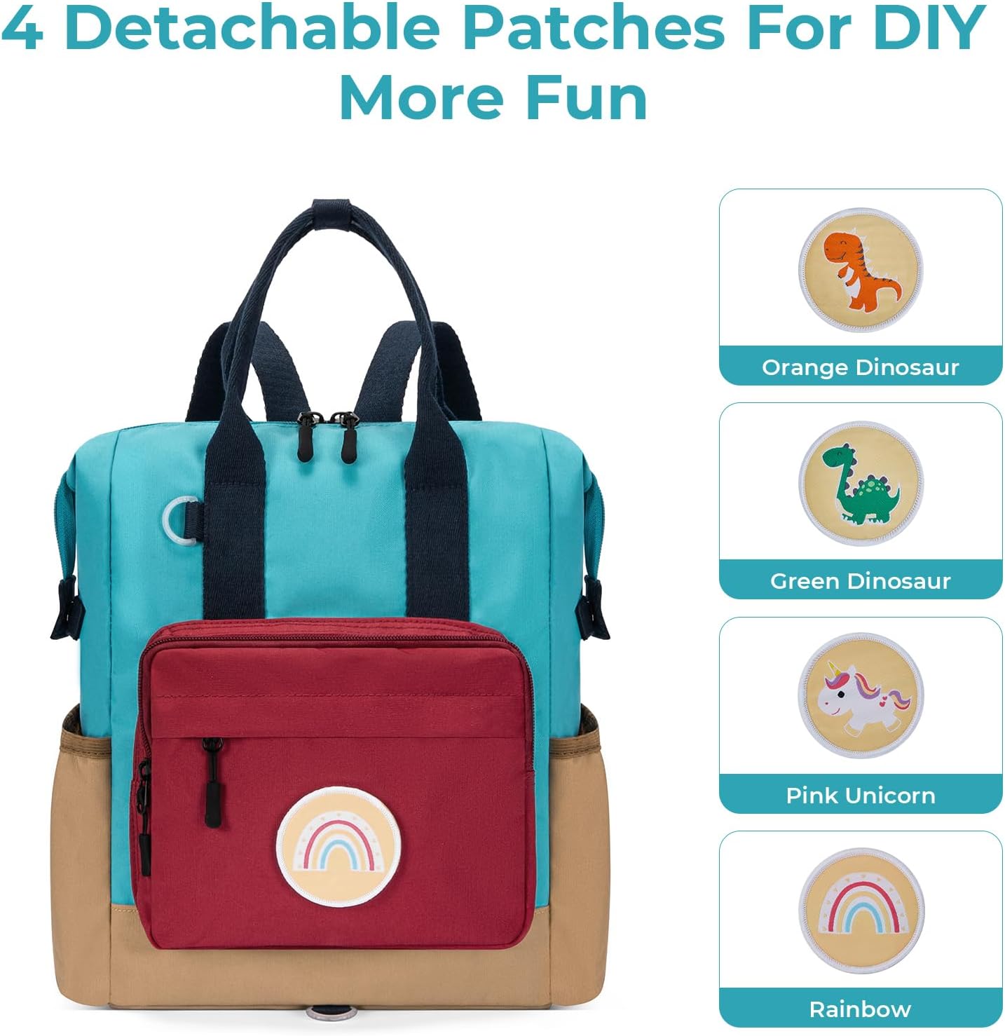 CLUCI Toddler Backpack Kids Backpacks For Boys Preschool Kindergarten Elementary Daycare Backpack For School & Travel Bookbag with 4 Detachable Cute Patches