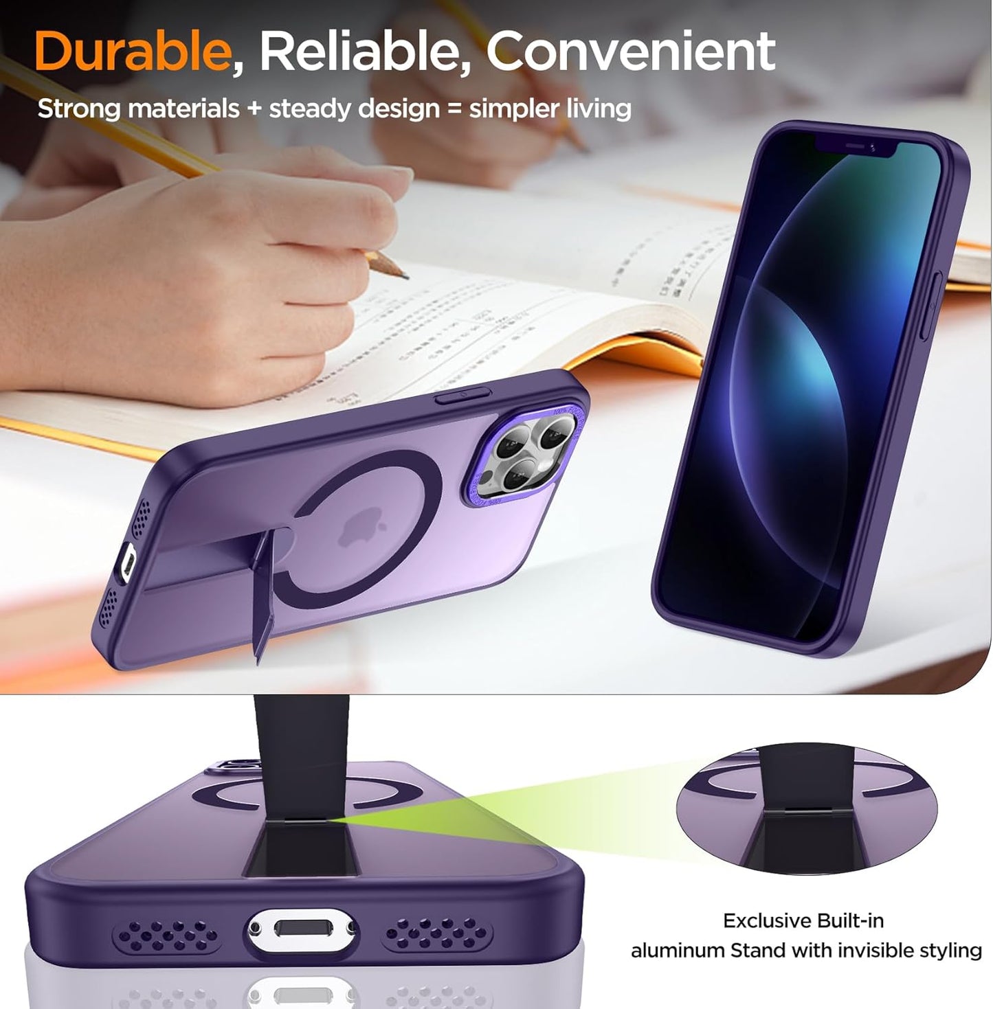 for iPhone 13 Pro Case with Kickstand, [Invisible Stand] Compatible with MagSafe, Anti-Slip Shockproof Military-Grade Protection, Magnetic Phone Case for iPhone 13Pro Cover (Purple)