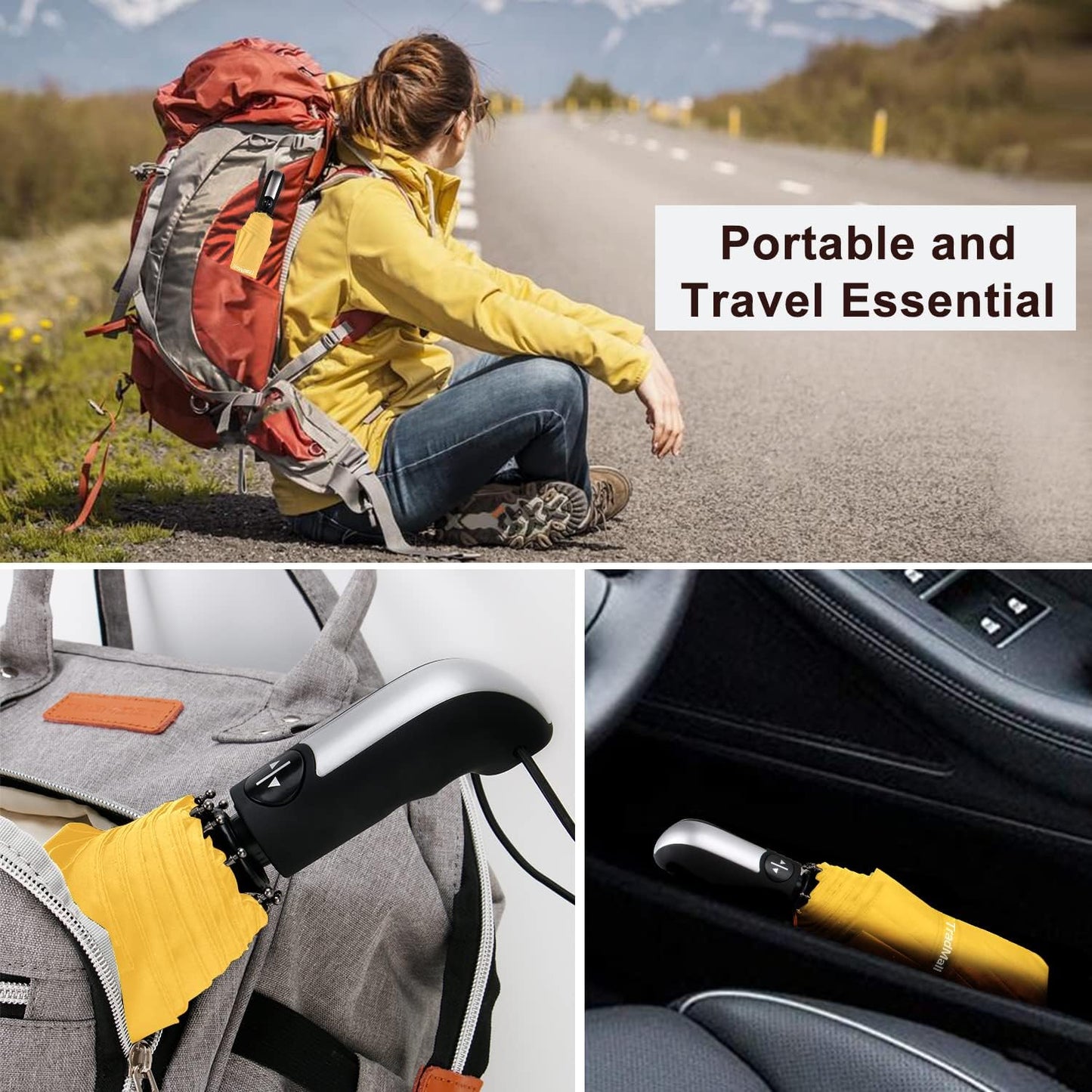 TradMall 2 Pack Travel Umbrella Windproof 46/56 Inches Large Canopy Reinforced Fiberglass Ribs Auto Open & Close