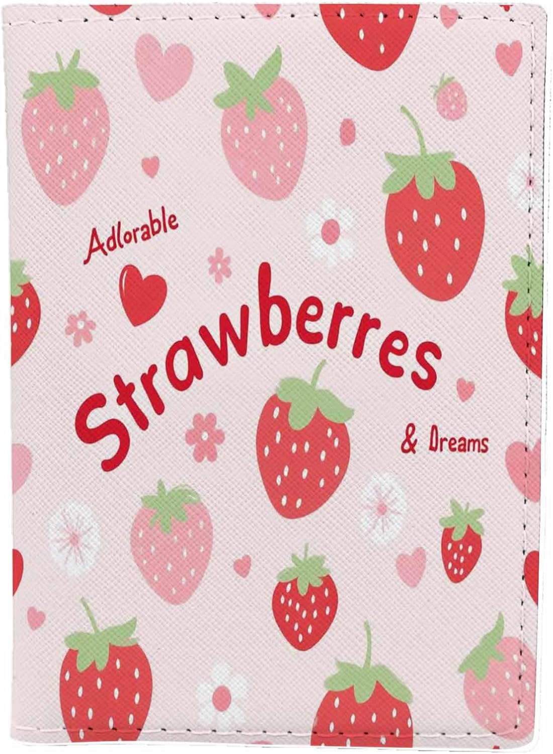 Strawberry Passport Holder for Travel Pink Strawberry Flower Love Heart PU Leather Passport Cover Wallet Cute Passport Card Holder for Women and Men
