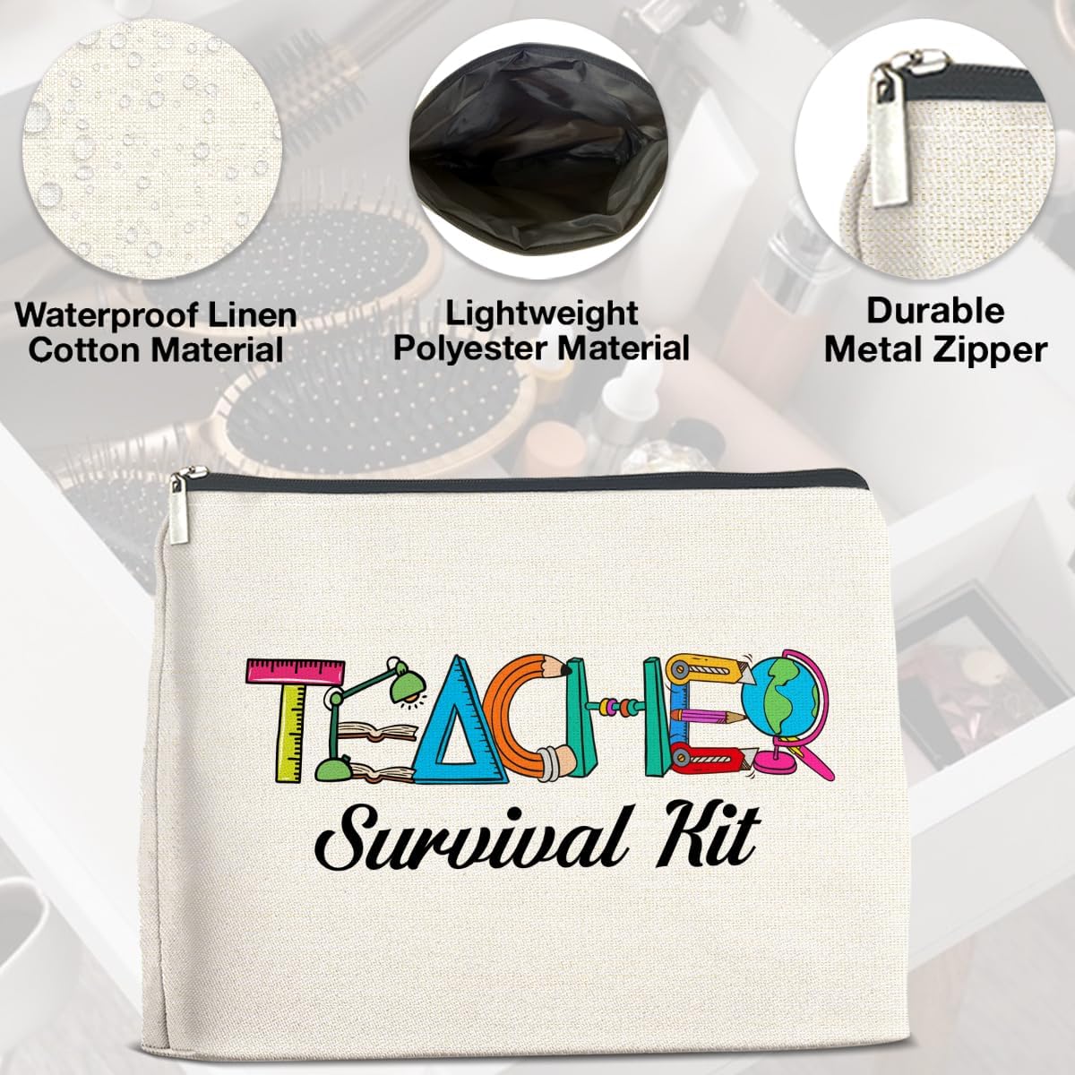 Teacher Survival Kit Makeup Bag Teacher Gifts for Women, Gifts for Teachers Zipper Makeup Pouch