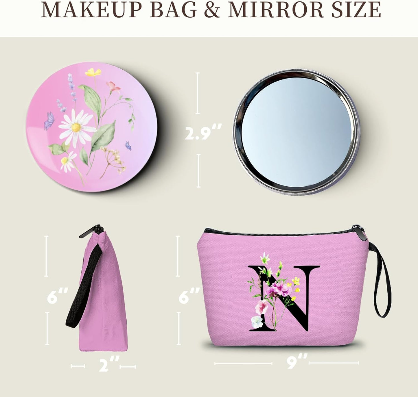 Appreciation Initial Monogram Gifts for Sisters from Sister Employees Team Bride Womens Unique Mom Personalized Makeup Cosmetic Bag with Mirror Mothers Day Christmas Graduation N
