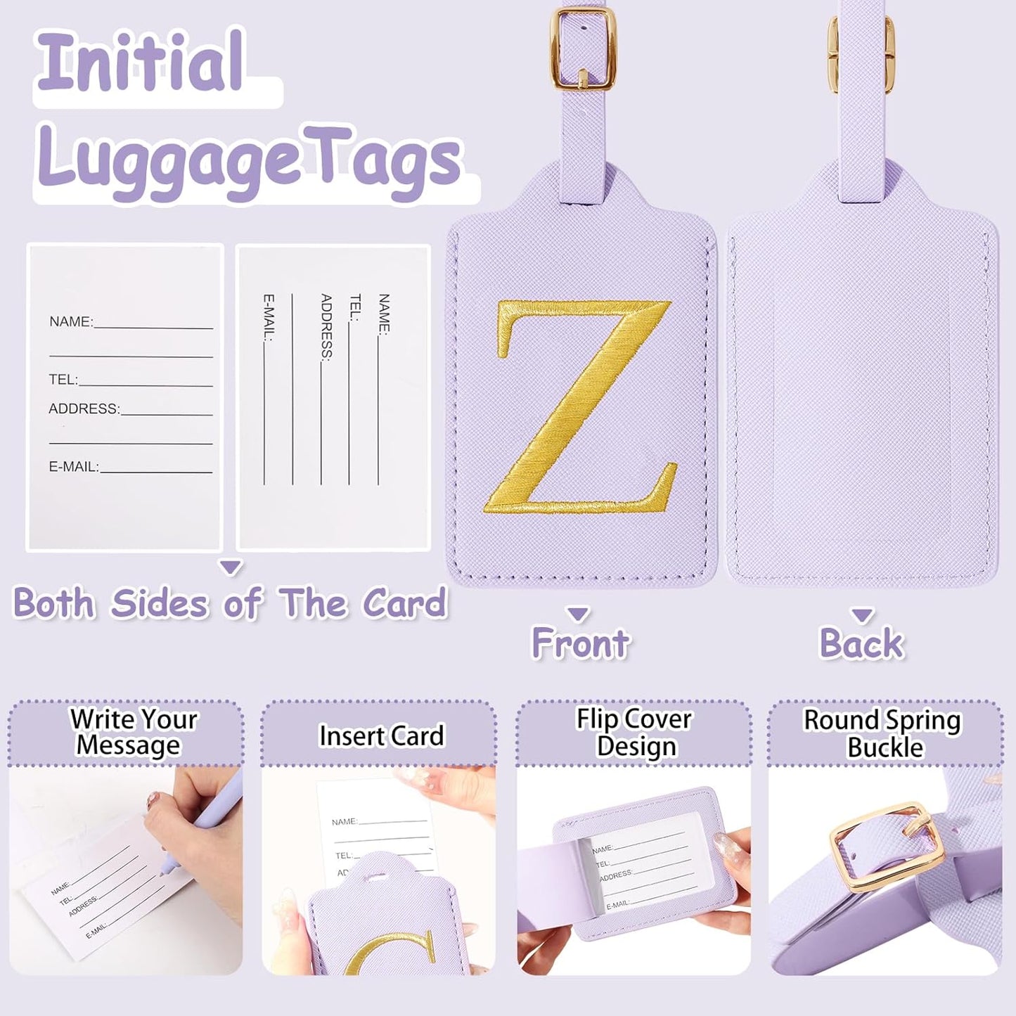 Personalized Initial Letter Luggage Tags for Suitcases,Suitcase Identifier Baggage Tag,Cute Travel Luggage Tags,Best Gift Wedding Birthday for Couples Honeymoon Friend Family Vacation(Purple Z)
