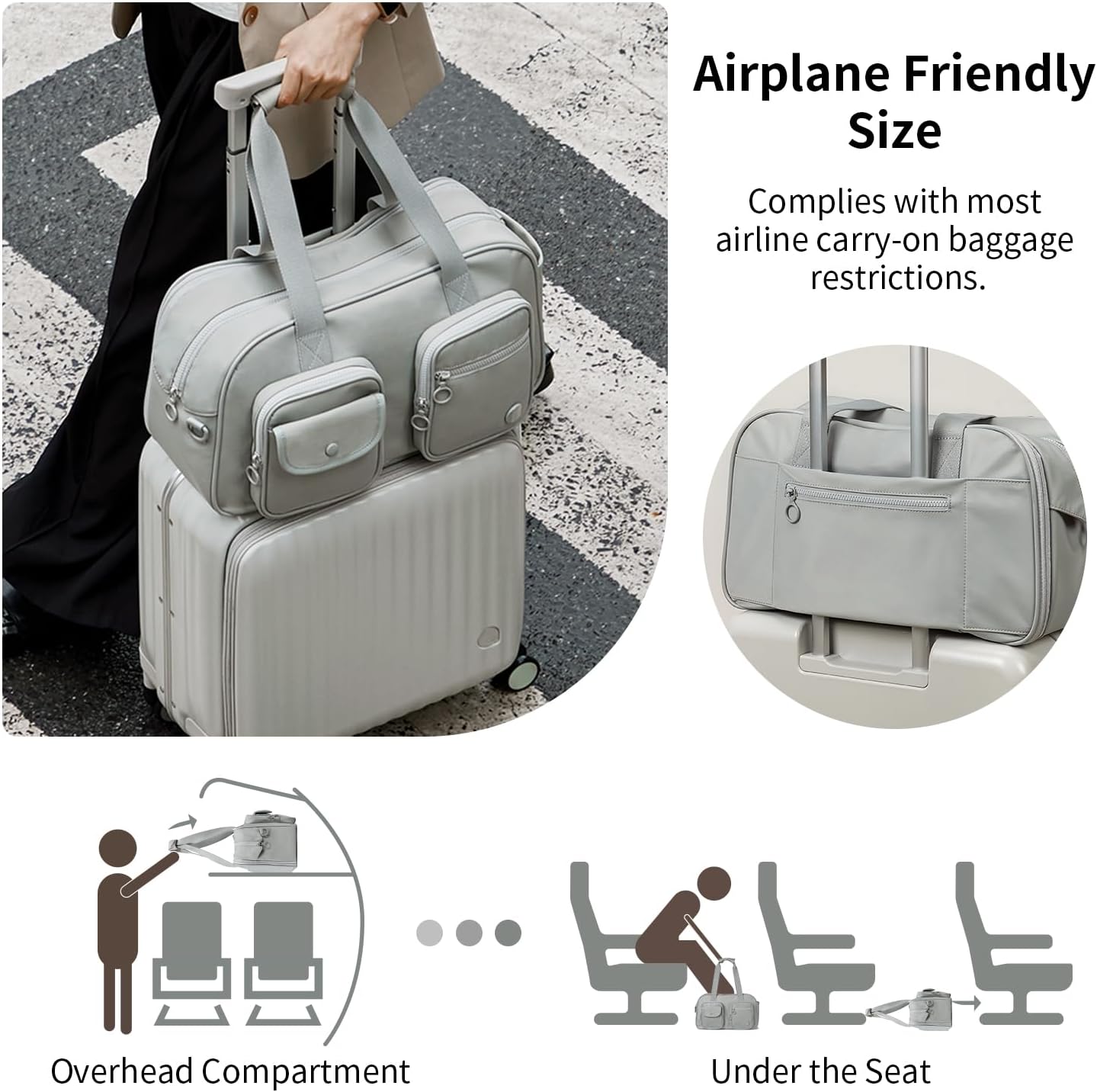 Aji Travel Duffel Bag, Expandable Duffle Bag for Travel with Wet Pocket, Carry on Weekender Bags for Men Women, Large Capacity & Water Resistant Gym Duffel Bag Sport Bag (Gray, Plus)
