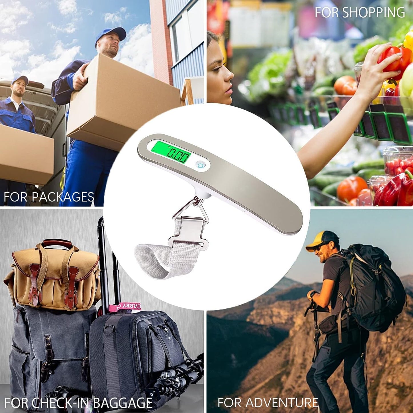 Rechargeable Digital Travel Scale with Strap for Luggage Suitcase Baggage Weighing, Weight Max up to 110 Lbs/50kg & LCD Display Screen Design,USB Type-C Port (Silver)