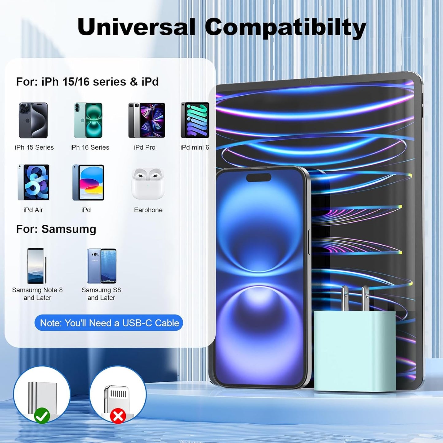 Compatible with iPhone 17 16 Fast Charger,20W PD USB C Wall Chager 3 Pack 10FT Long 60W USB C to C Fast Charging Cords Compatible with iPhone 17/16/15 Pro/Plus/Pro Max,Compatible with Samsung S24/23