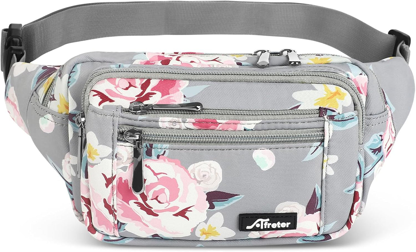 Waist Pack Bag Fanny Pack for Men&Women Hip Bum Bag with Adjustable Strap for Outdoors Workout Traveling Casual Running Hiking Cycling (New Grey Flowers)