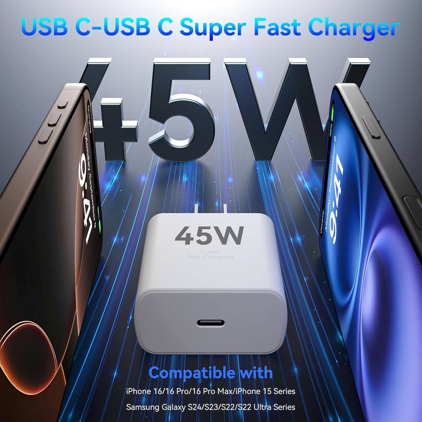 iPhone 17 16 15 Charger Fast Charging PD 45W, 6.6 FT USB C Cable iPhone 17/16/15 Pro max Charging Long Cord with Apple Charger Block for iPhone 17 Pro Max/17 Pro/17 Air/iPhone 16 15 Series, iPad,2Pack