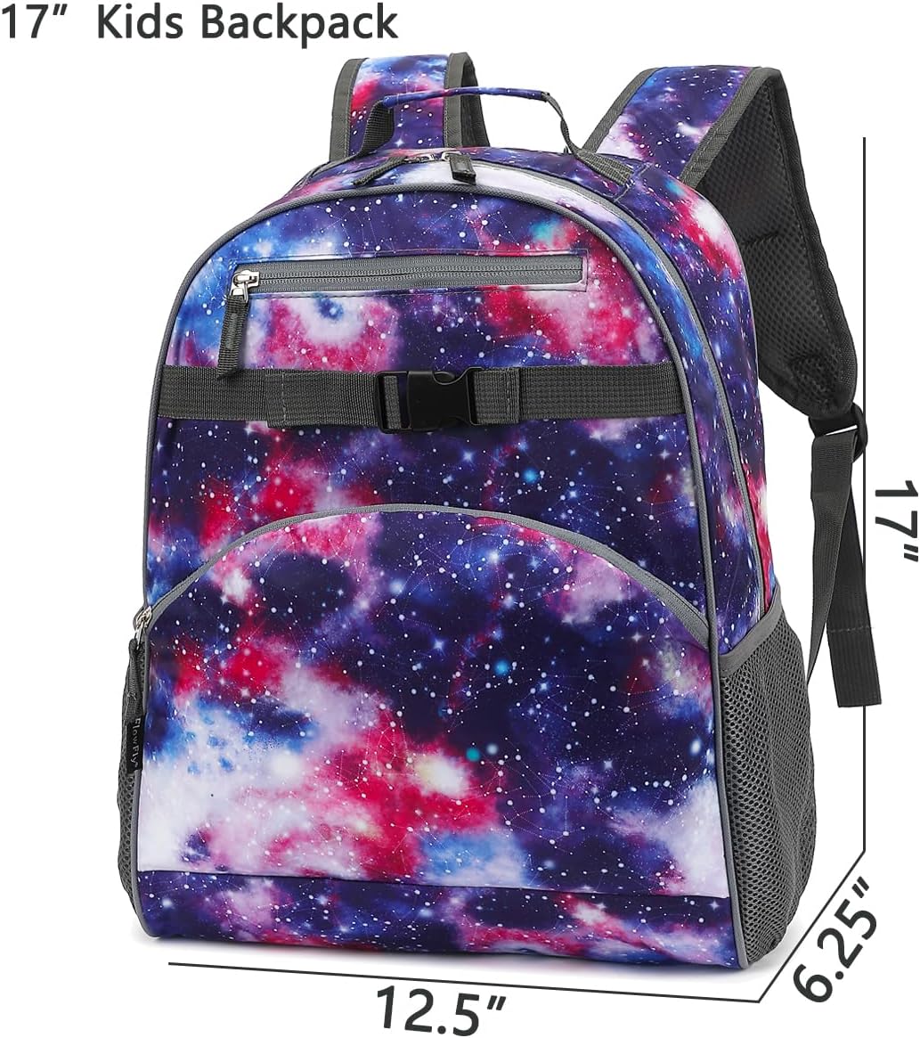 FlowFly Kids Backpack for Toddler Boys Girls, Simple Lightweight Bookbag for Daycare Kindergarten Elementary School Travel, Small Modern Bag (Large), Galaxy