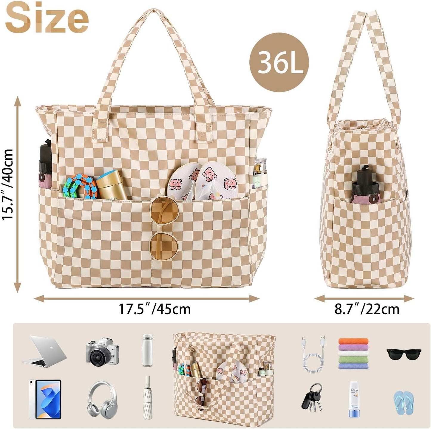 Bluboon Waterproof Beach Tote Pool Bags for Women Ladies Extra Large Carry On Bag With Wet Compartment for Weekender Travel