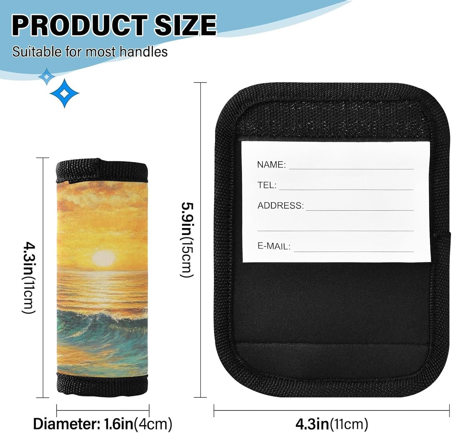 Sunset Dolphin 2 Pack Luggage Handle Wraps Covers for Suitcase Identifiers Bag Tags Travel
