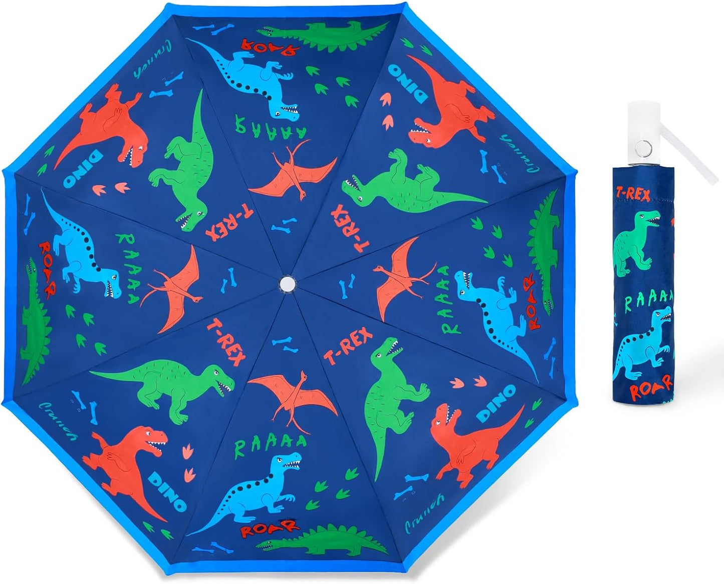 Kids Folding Umbrella Auto Open/Close Anti-rebound Safe Design UV Resistant Automatic Children Travel Umbrellas 8 Rib Reinforced Canopy 360° Reflective Strip Lightweight Cute Umbrella for Girls & Boys