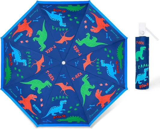 Kids Folding Umbrella Auto Open/Close Anti-rebound Safe Design UV Resistant Automatic Children Travel Umbrellas 8 Rib Reinforced Canopy 360° Reflective Strip Lightweight Cute Umbrella for Girls & Boys