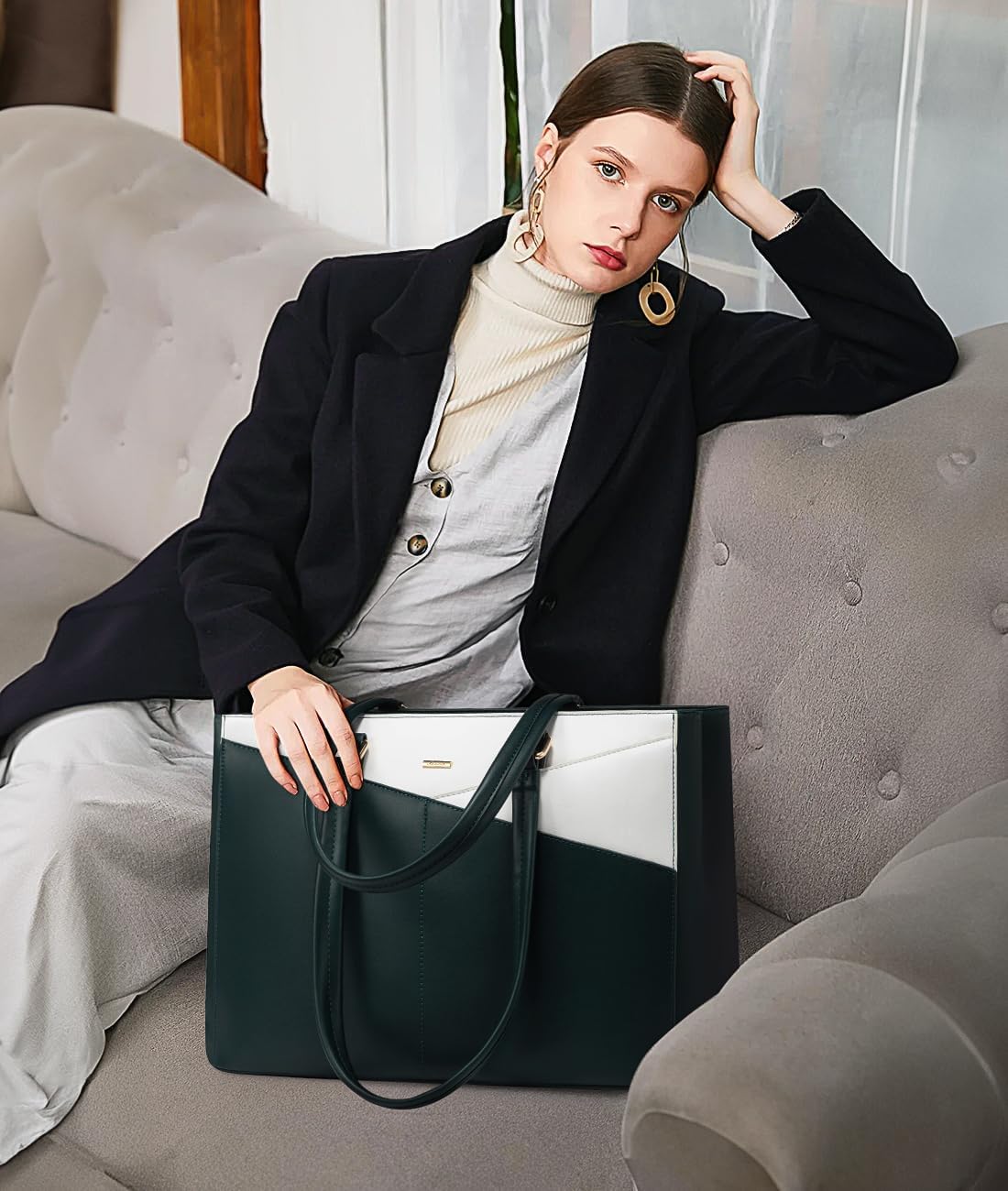 LOVEVOOK Laptop Bag for Women 15.6 Inch Tote Bags Waterproof Leather Briefcase Computer Women