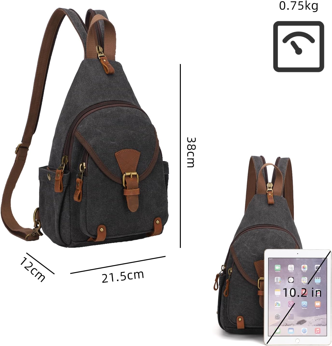 KouLi Buir Canvas Sling bag,Small Crossbody Backpack,Convertible Chest Bag Casual Daypack For Outdoor Cycling Hiking Travel