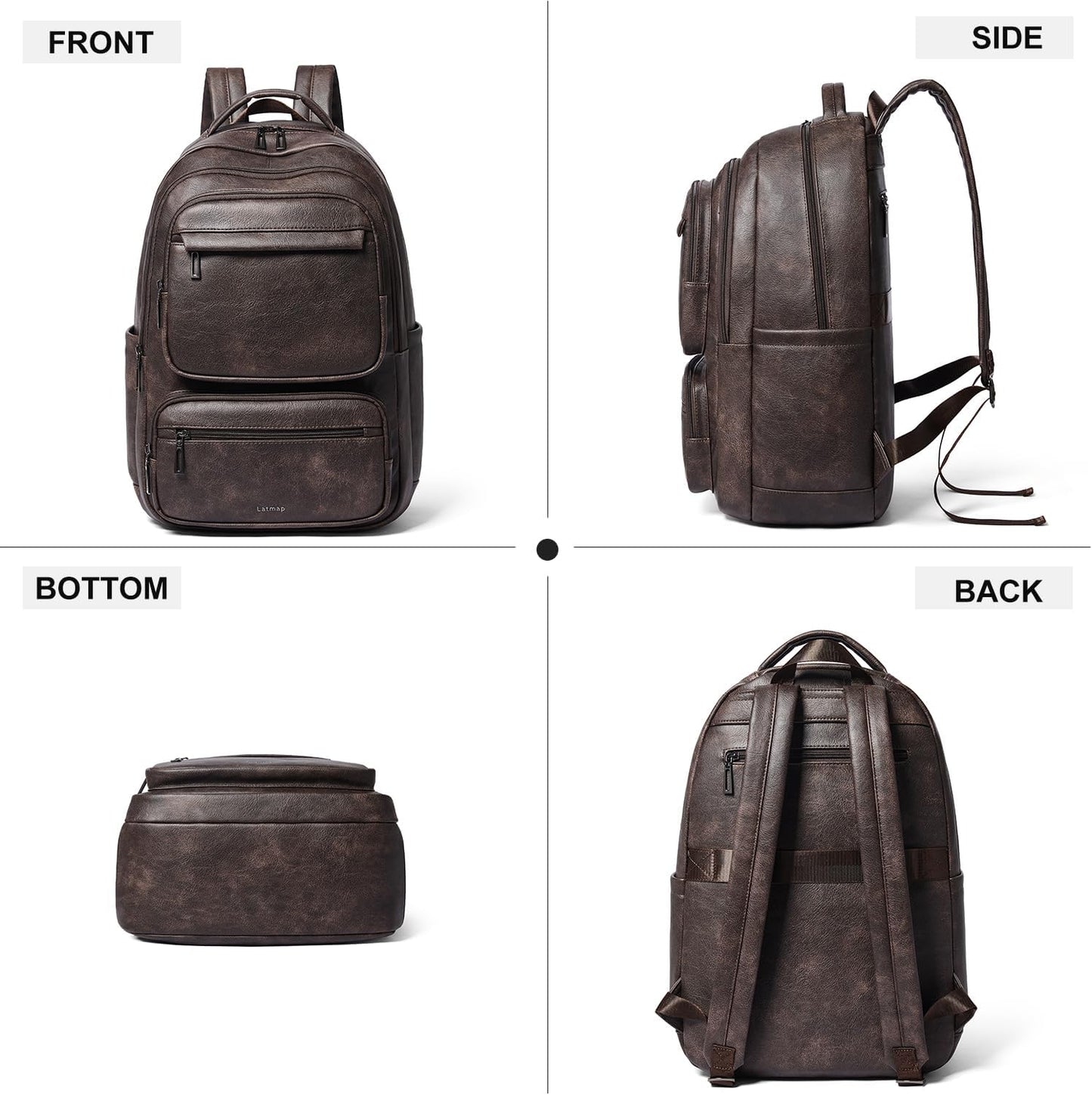 43L Backpack Purse For Women Leather Shoulder Diaper Bookbag Tote 17 16 15.6 Inch Laptop Bag Handbags For Travel Work College Large Coffee Color