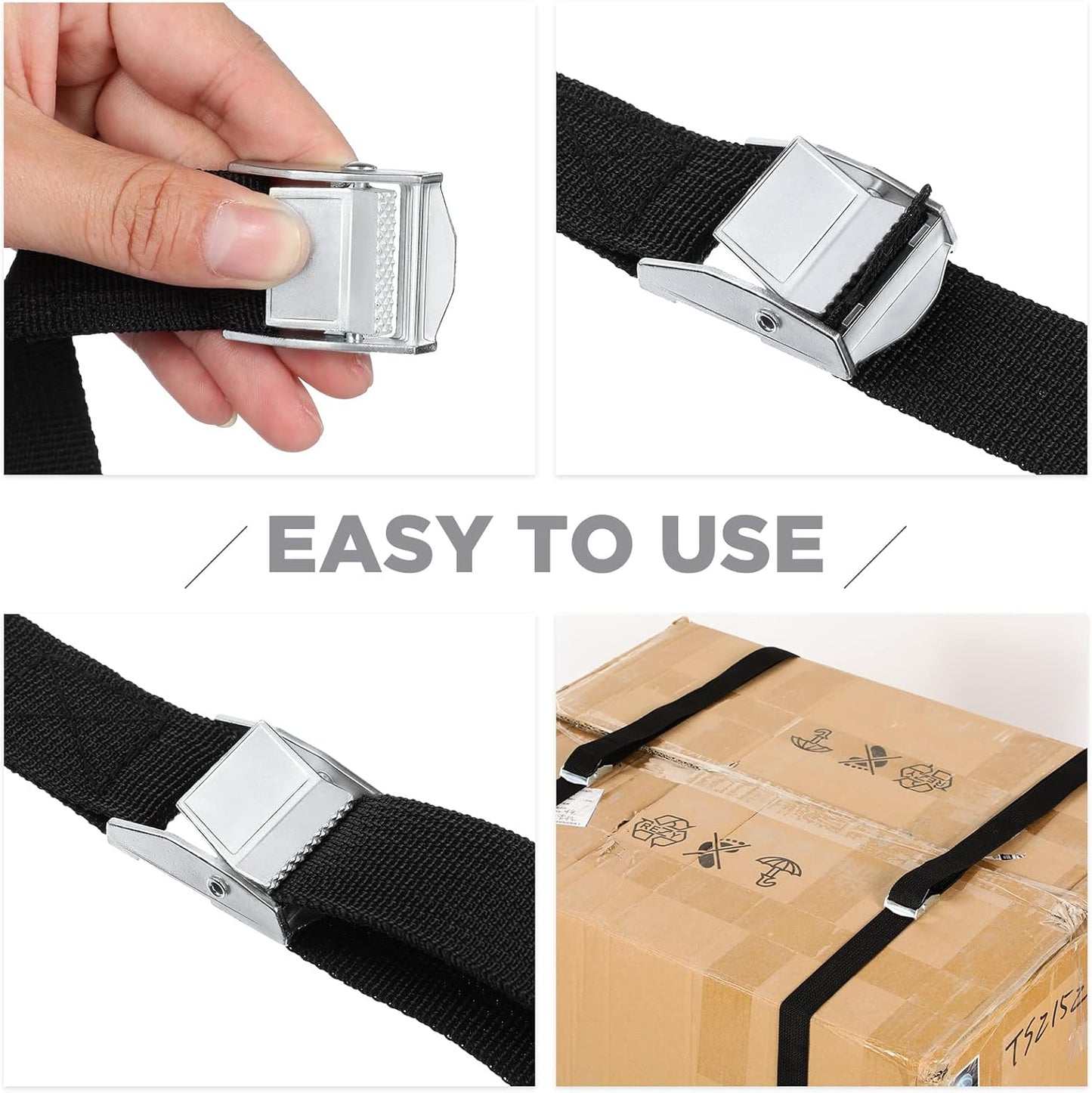 Riakrum 15 Pack 4 Feet Lashing Straps Adjustable Kayaks Tie Down Cam Buckle Straps with Buckles up to 250lbs for Cargo, Luggage, Motorcycles, Truck, Car Roof Rack, Sup Surfboard(Black)