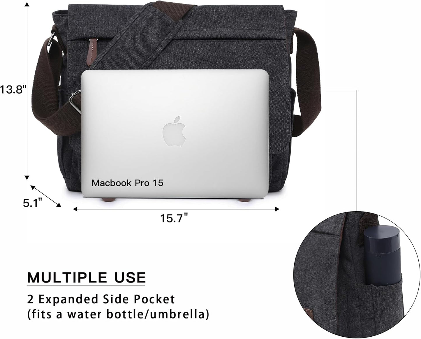 Large Vintage Canvas Messenger Shoulder Bag Travel Crossbody Purse Briefcase Business Bag for 15inch Laptop