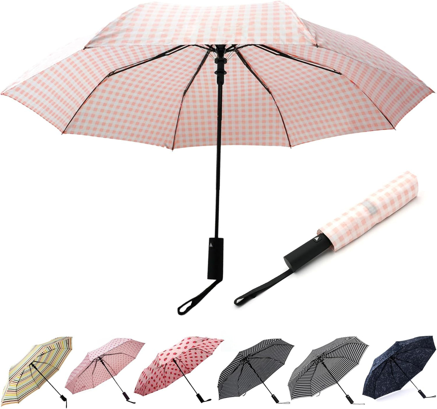 Nollia Windproof Automatic Travel Umbrella, Compact Portable with Reinforced Ribs for Sun & Rain